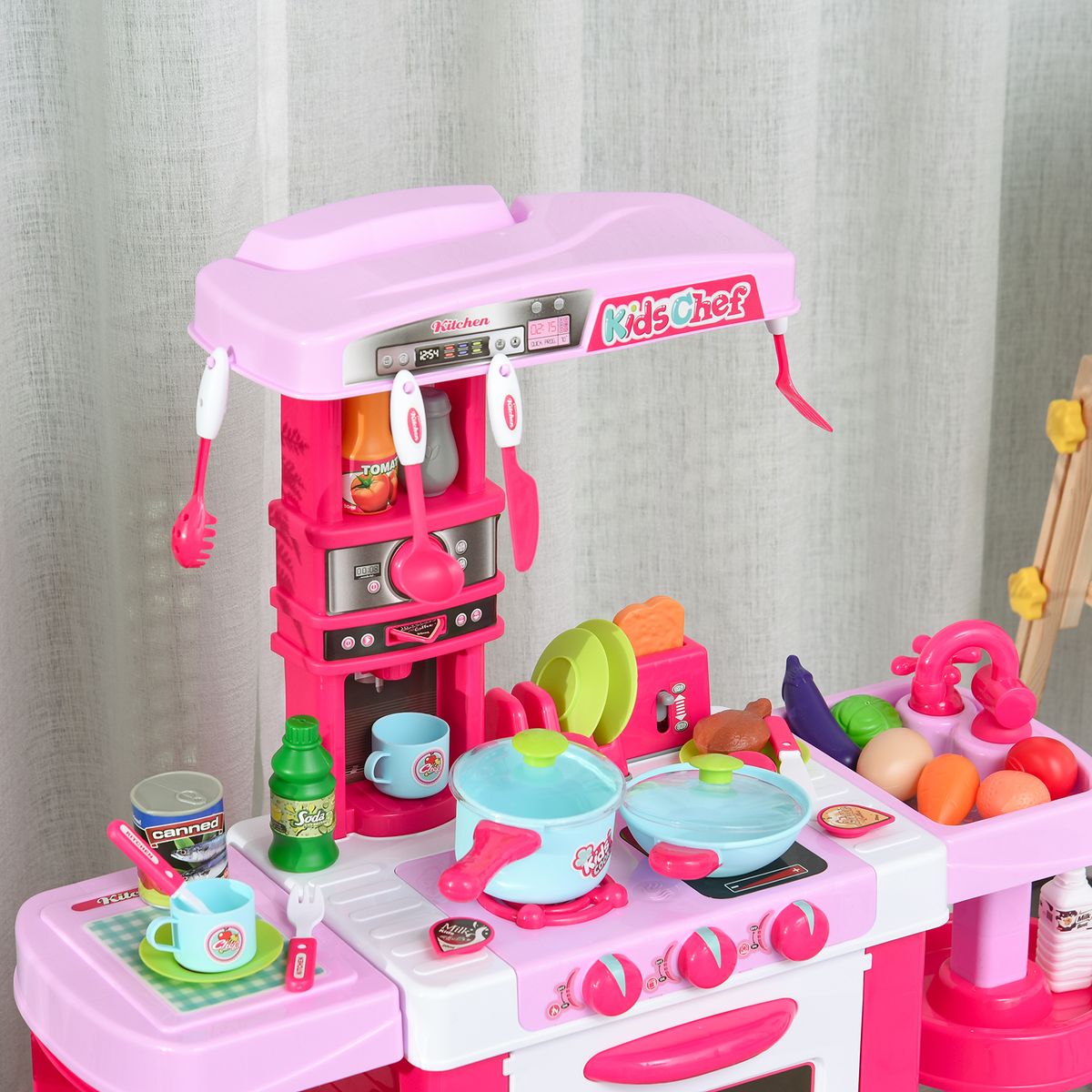 Cocinita de juguete Baby Homcom 38 accesorios +3A rosa 87x78x29 cm accesorios