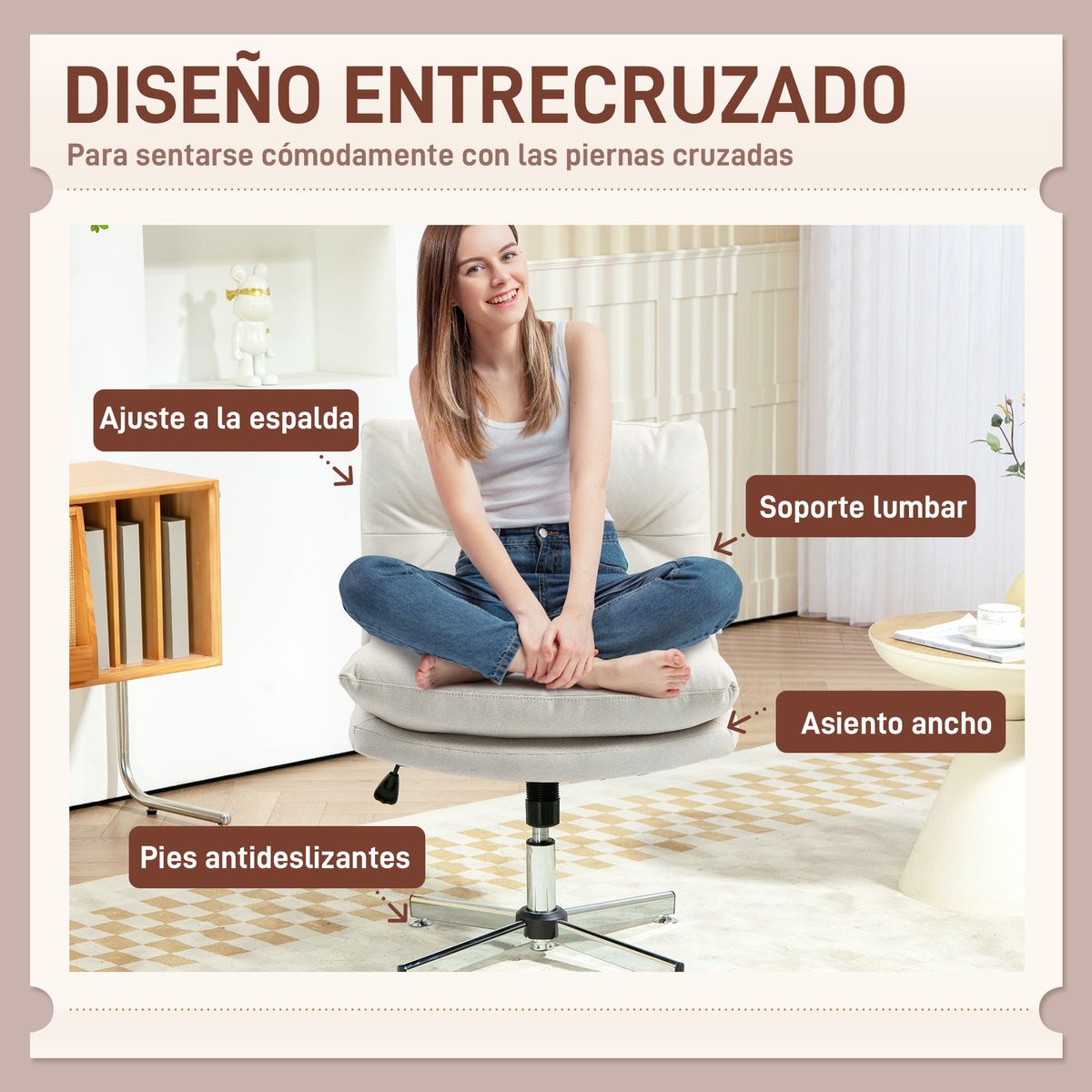 Silla de escritorio Halo Homcom altura regulable + basculante blanco 84-94x65x65 cm