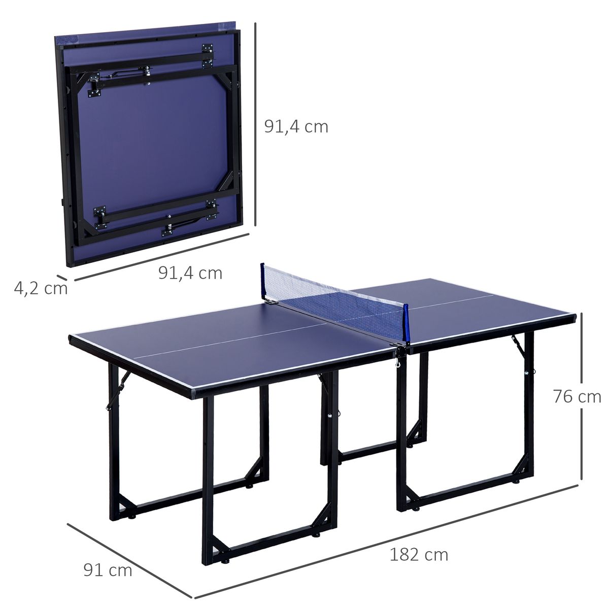 Mesa de ping pong Homcom plegable con red azul 76x182x91 cm medidas