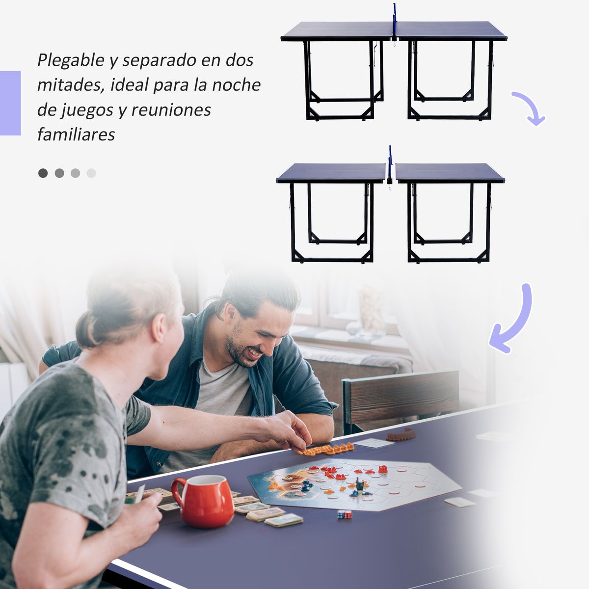 Mesa de ping pong Homcom plegable con red azul 76x182x91 cm