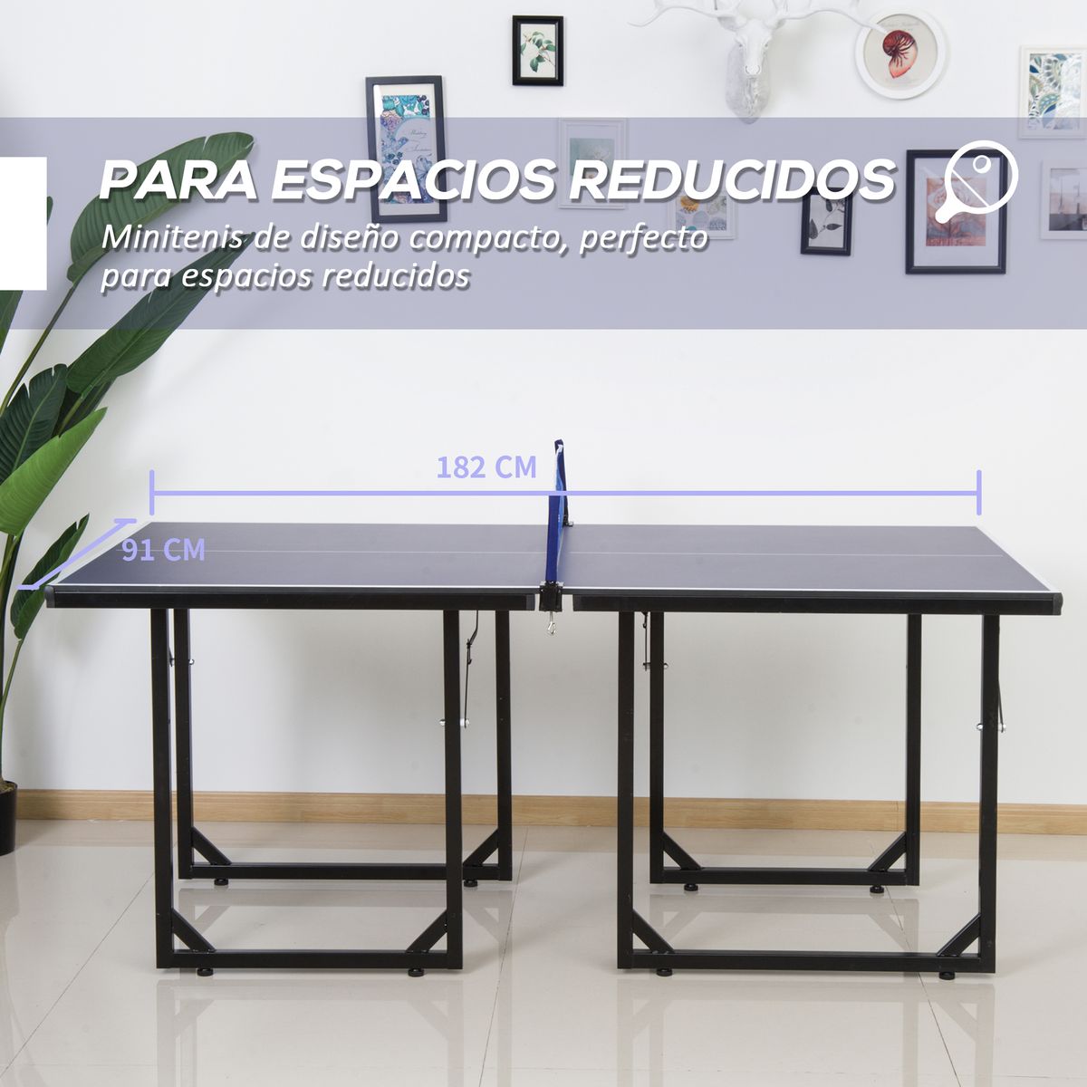 Mesa de ping pong Homcom plegable con red azul 76x182x91 cm
