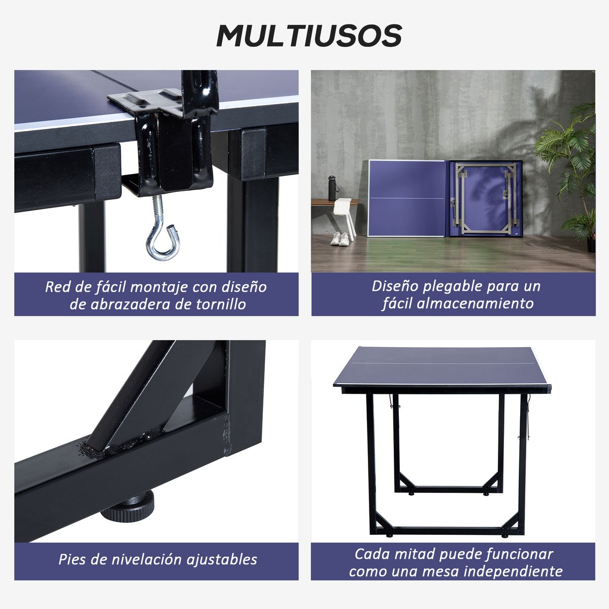 Mesa de ping pong Homcom plegable con red azul 76x182x91 cm