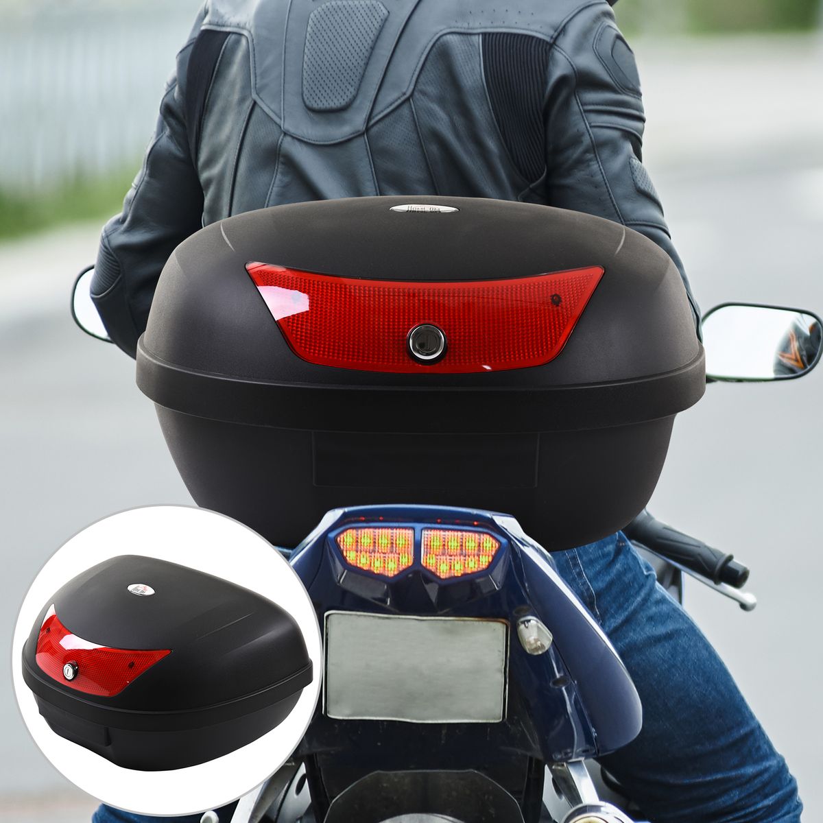 Baúl de moto Homcom 48L con 2 llaves negro 33x59x43 cm animada