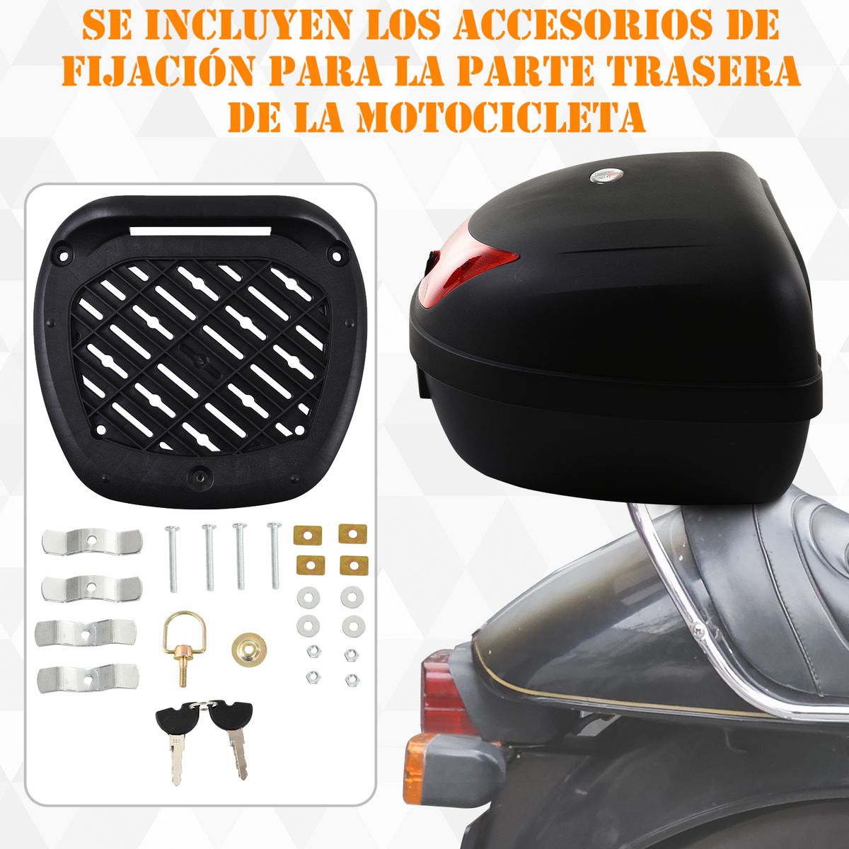 Baúl de moto Homcom 48L con 2 llaves negro 33x59x43 cm web