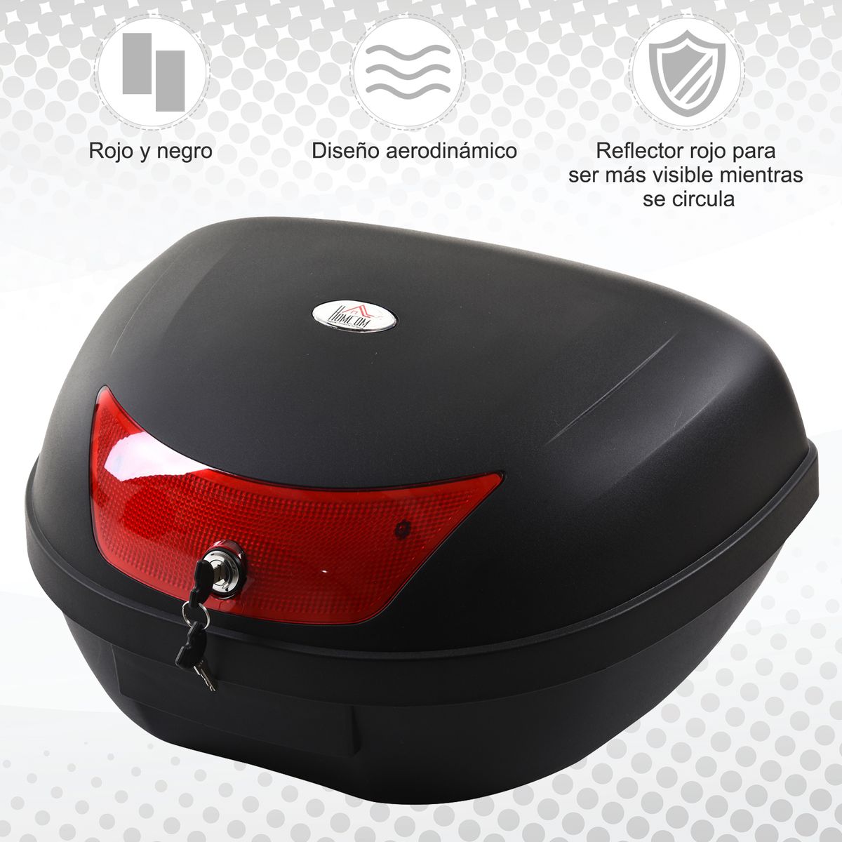 Baúl de moto Homcom 48L con 2 llaves negro 33x59x43 cm