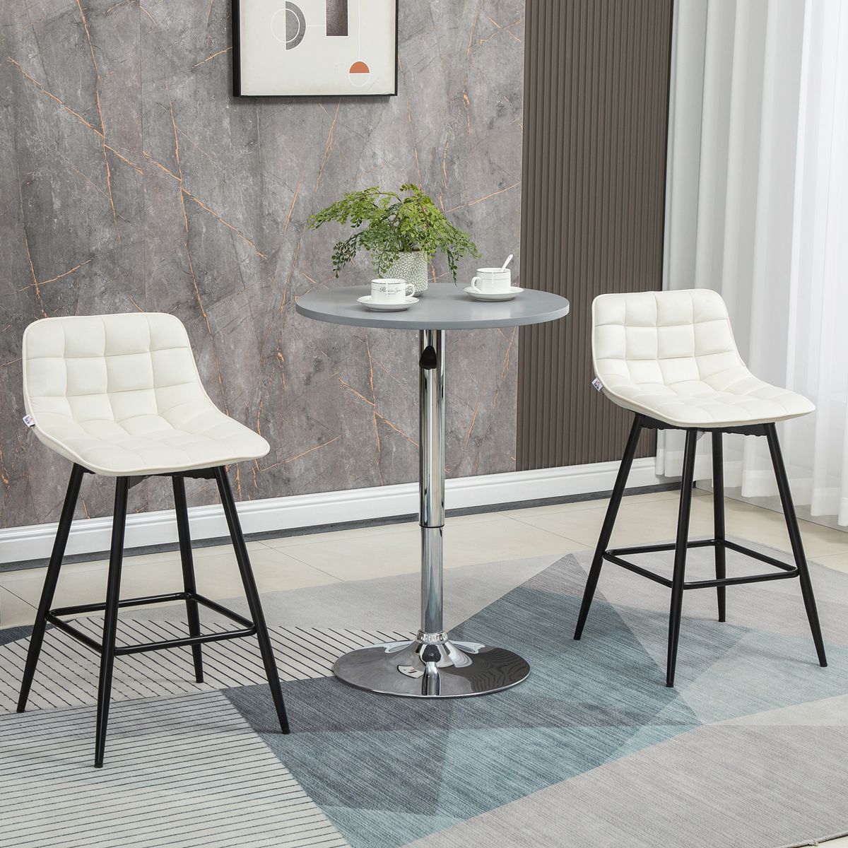 Pack de 2 taburetes Nube Homcom con respaldo acolchado crema 84x45x47 cm animada