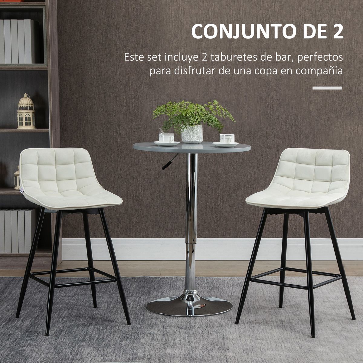 Pack de 2 taburetes Nube Homcom con respaldo acolchado crema 84x45x47 cm
