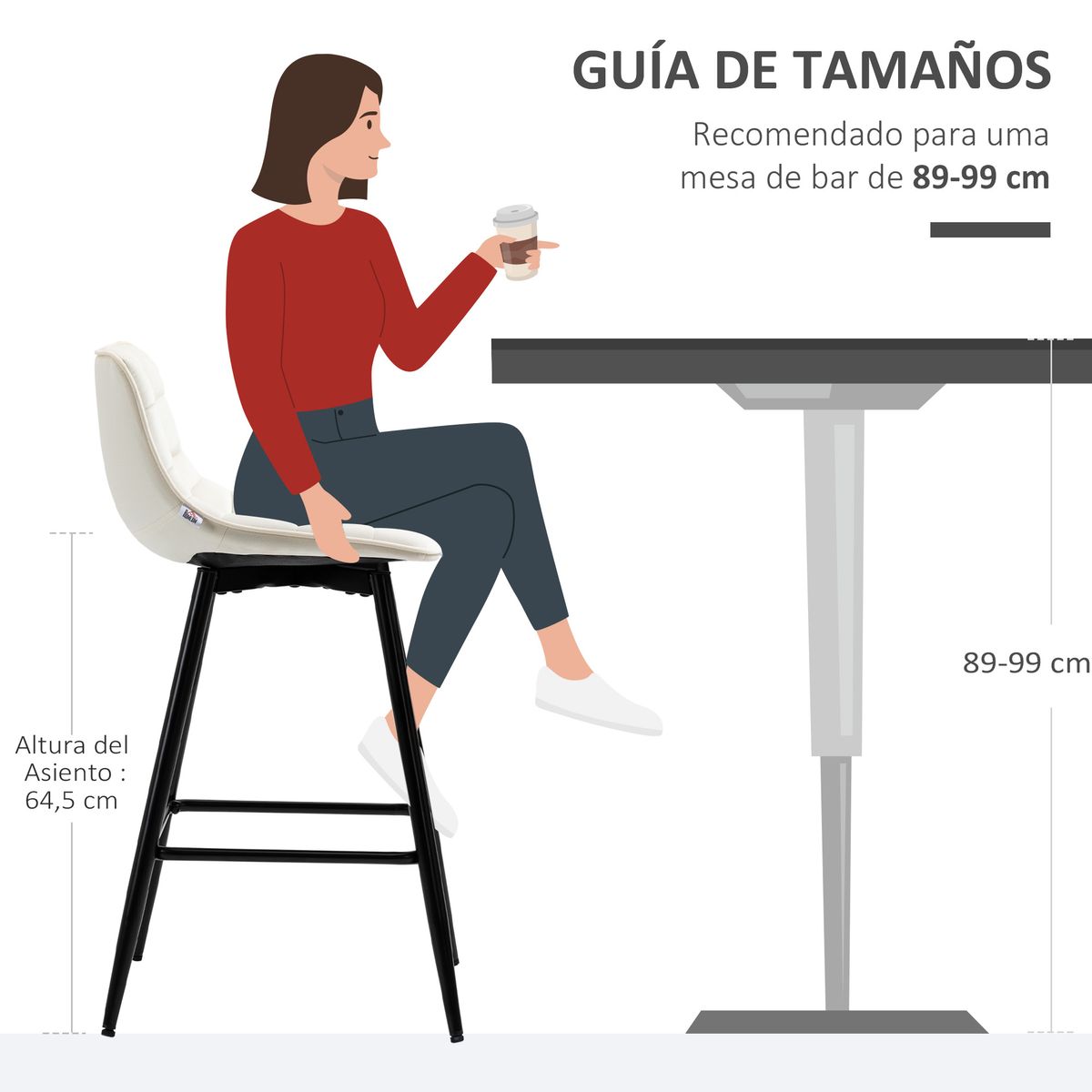 Pack de 2 taburetes Nube Homcom con respaldo acolchado crema 84x45x47 cm