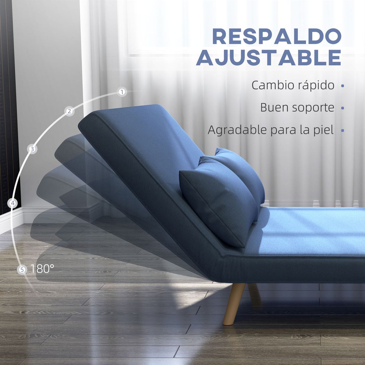 Sofá cama Índigo Homcom 5 posiciones diseño 2 en 1 azul 85x75x120 cm