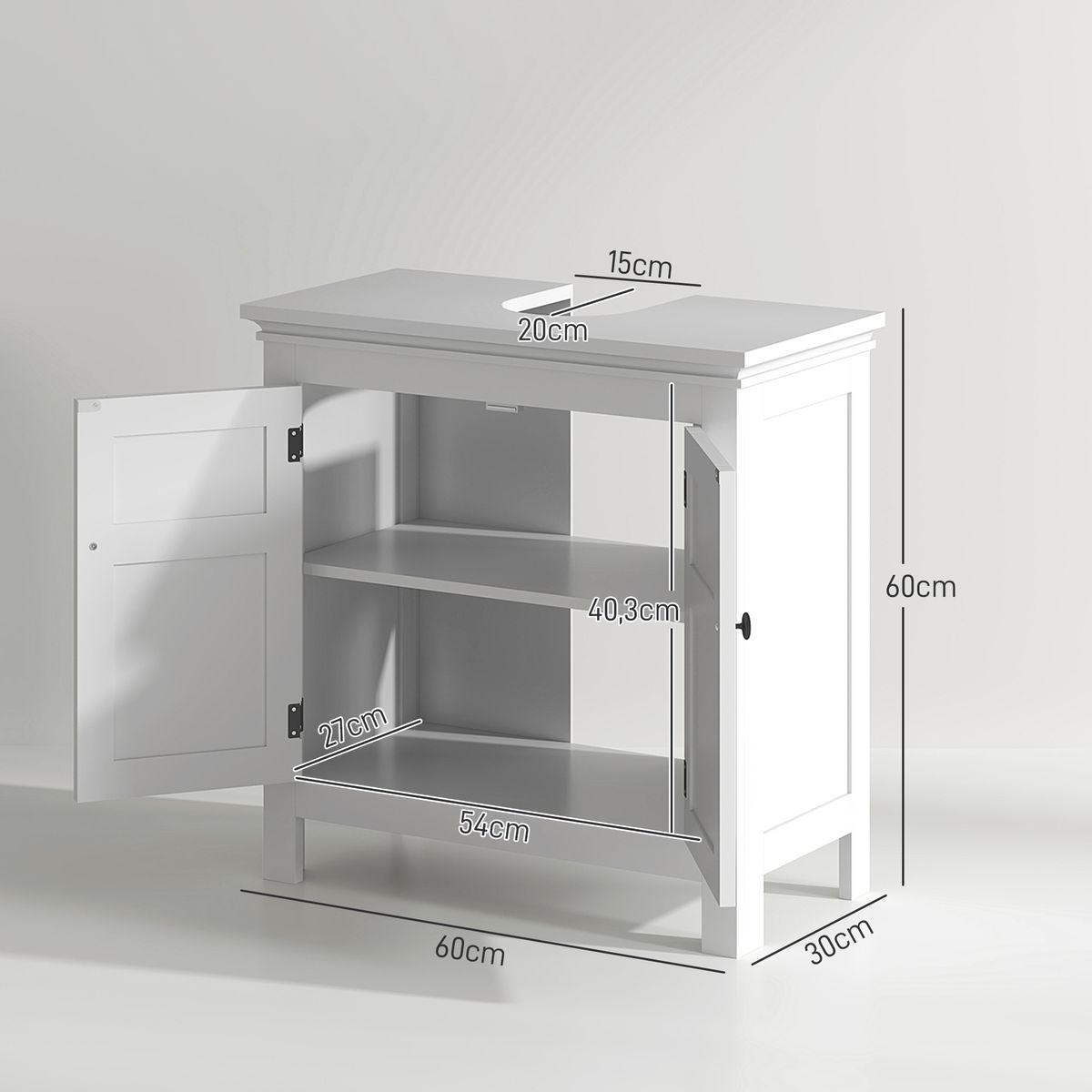 Mueble de lavabo Hera Homcom2 puertas blanco 60x60x30 cm medidas