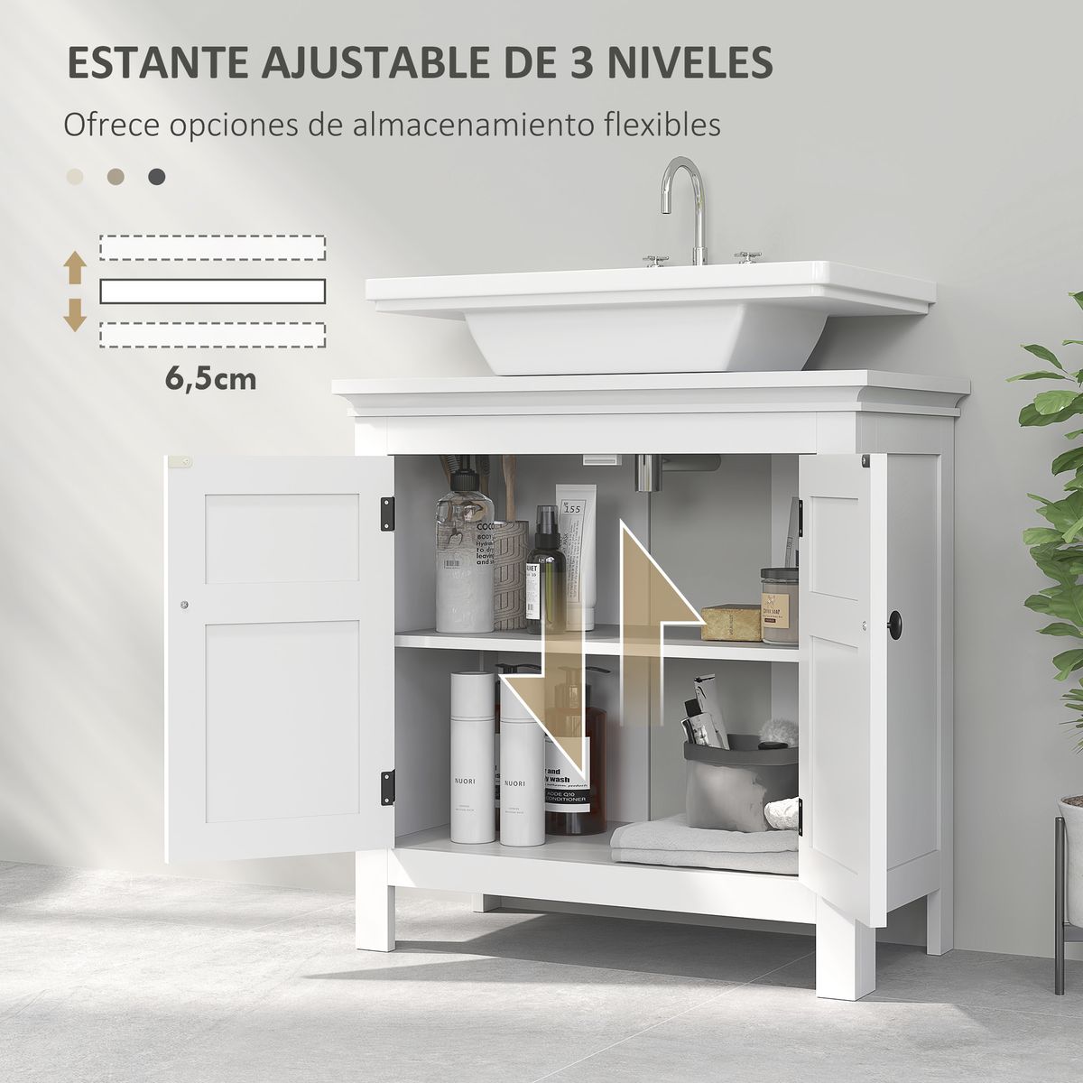 Mueble de lavabo Hera Homcom2 puertas blanco 60x60x30 cm