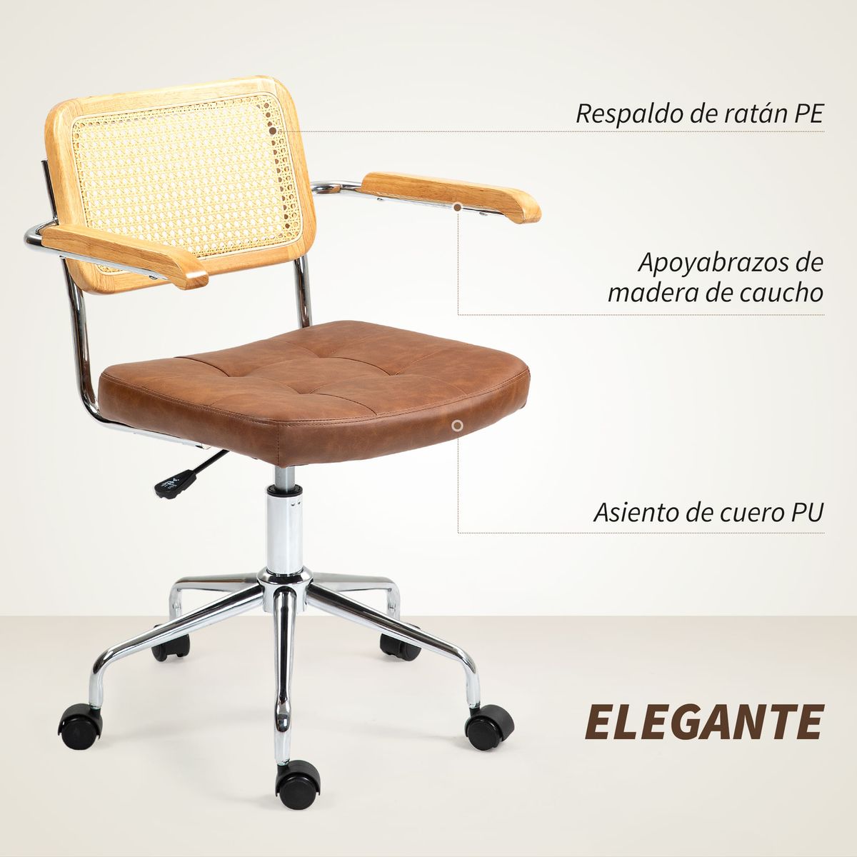 Silla de oficina Pulse Homcom basculante + altura regulable 82-90x55,5x60 cm