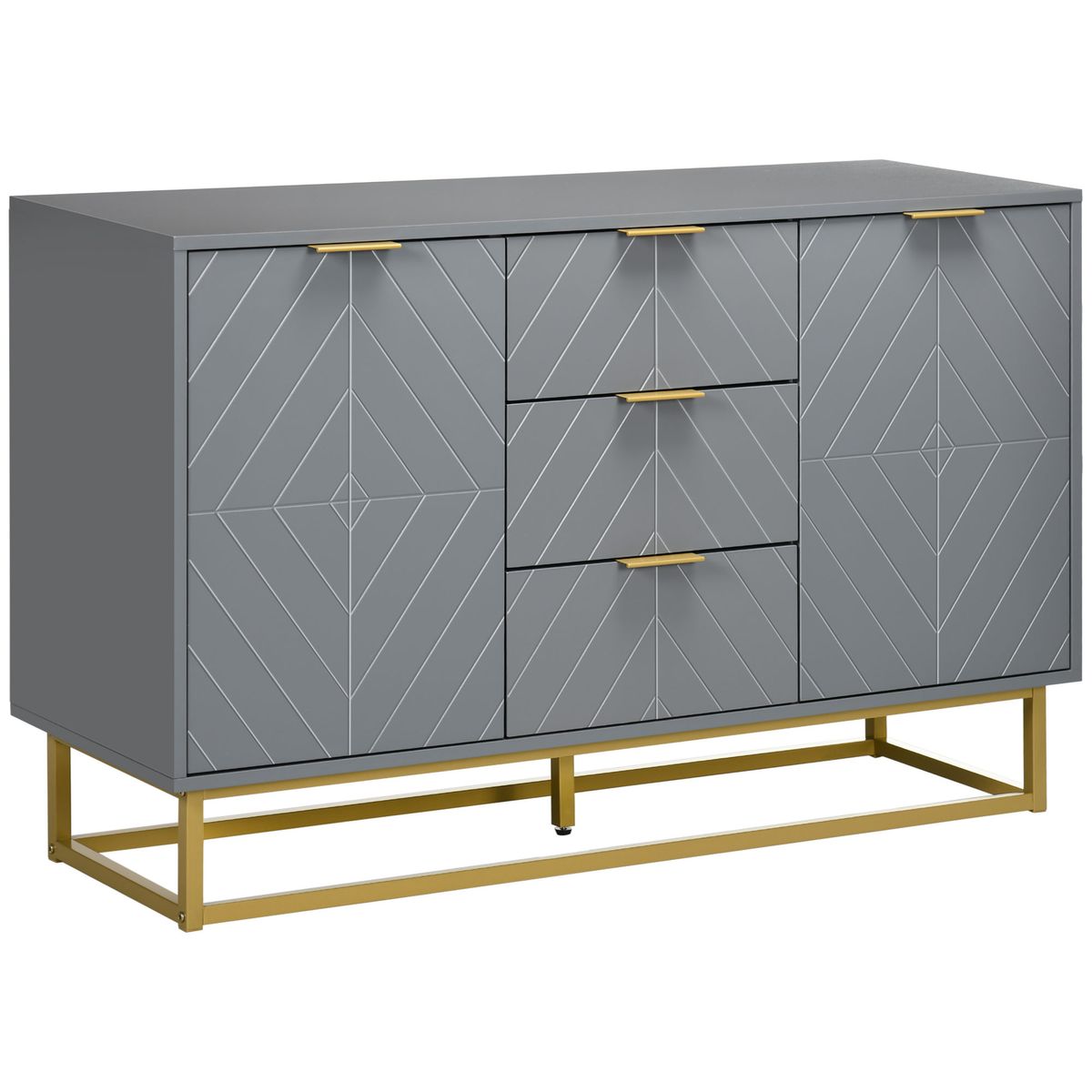 Aparador Luxor Homcom 3 cajones + 2 armarios gris 76x120x40 cm fondo blanco