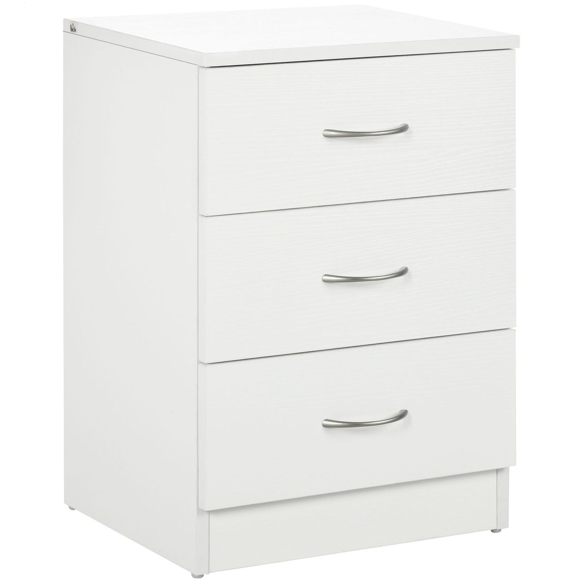 Mesita de noche Varego Homcom 3 cajones blanco 58x40x35 cm fondo blanco