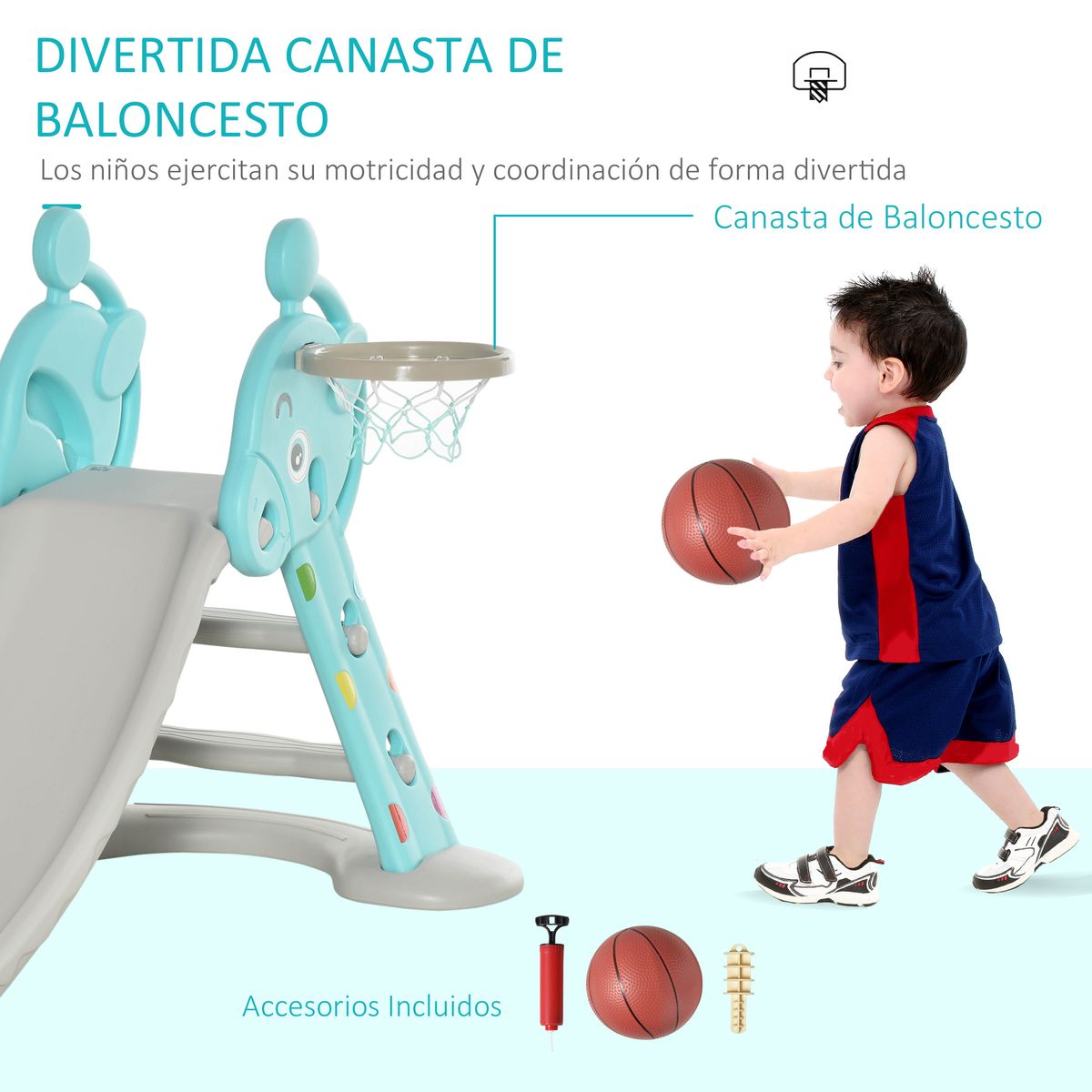 Tobogán infantil Libélula Homcom plegable con canasta +18 meses azul/gris 85,5x147x82 cm