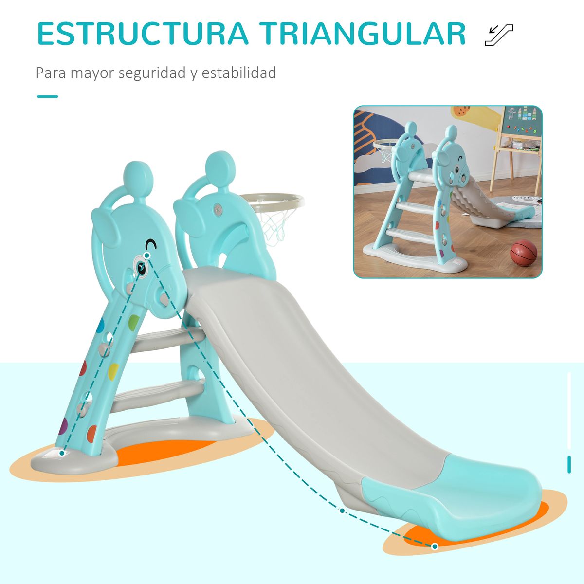 Tobogán infantil Libélula Homcom plegable con canasta +18 meses azul/gris 85,5x147x82 cm