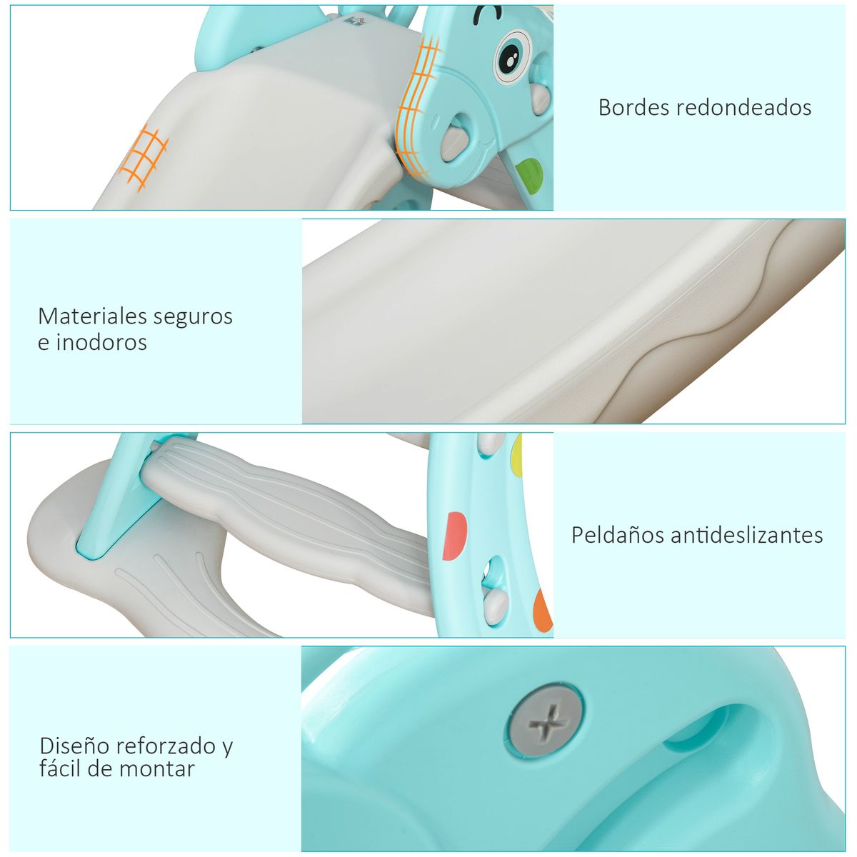 Tobogán infantil Libélula Homcom plegable con canasta +18 meses azul/gris 85,5x147x82 cm