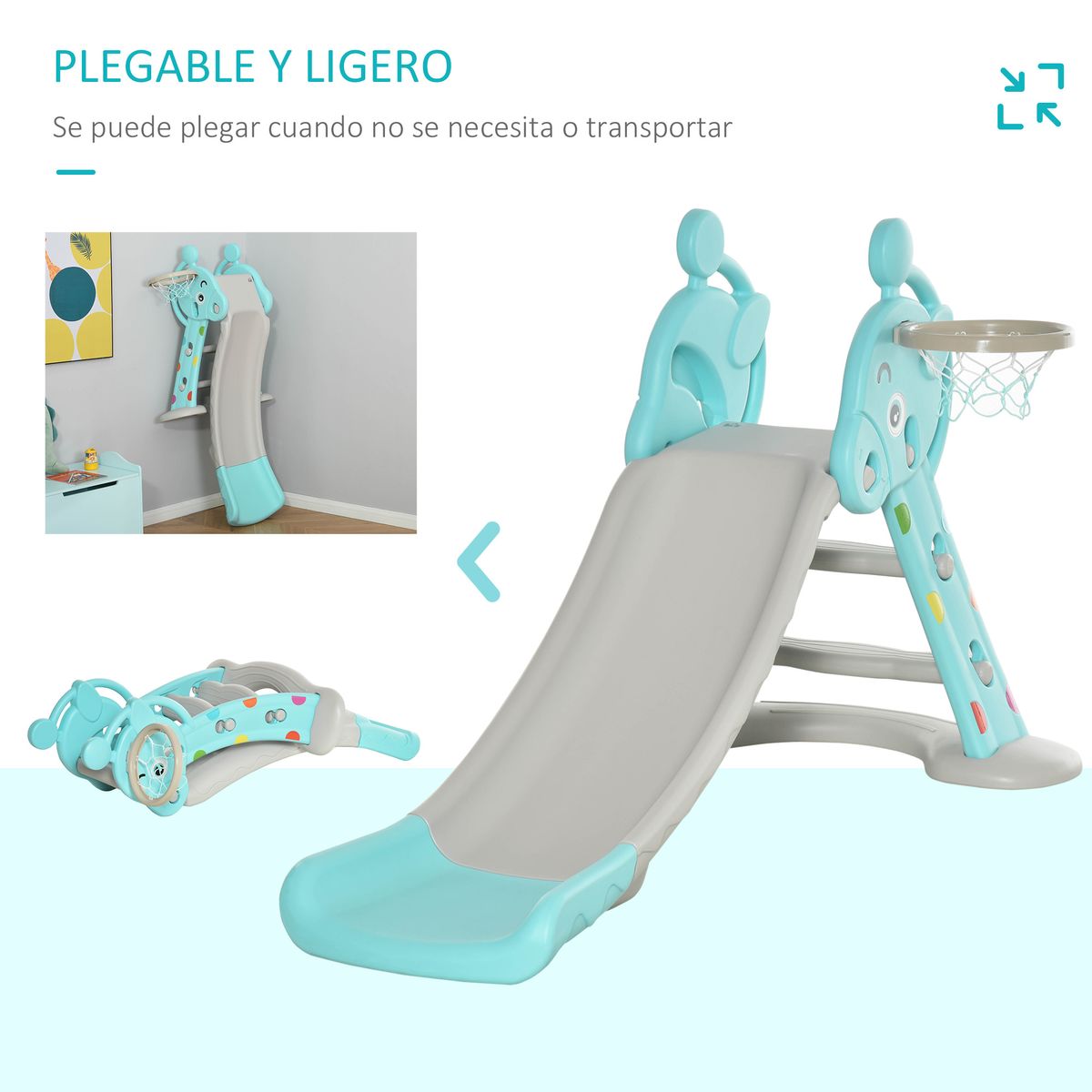 Tobogán infantil Libélula Homcom plegable con canasta +18 meses azul/gris 85,5x147x82 cm