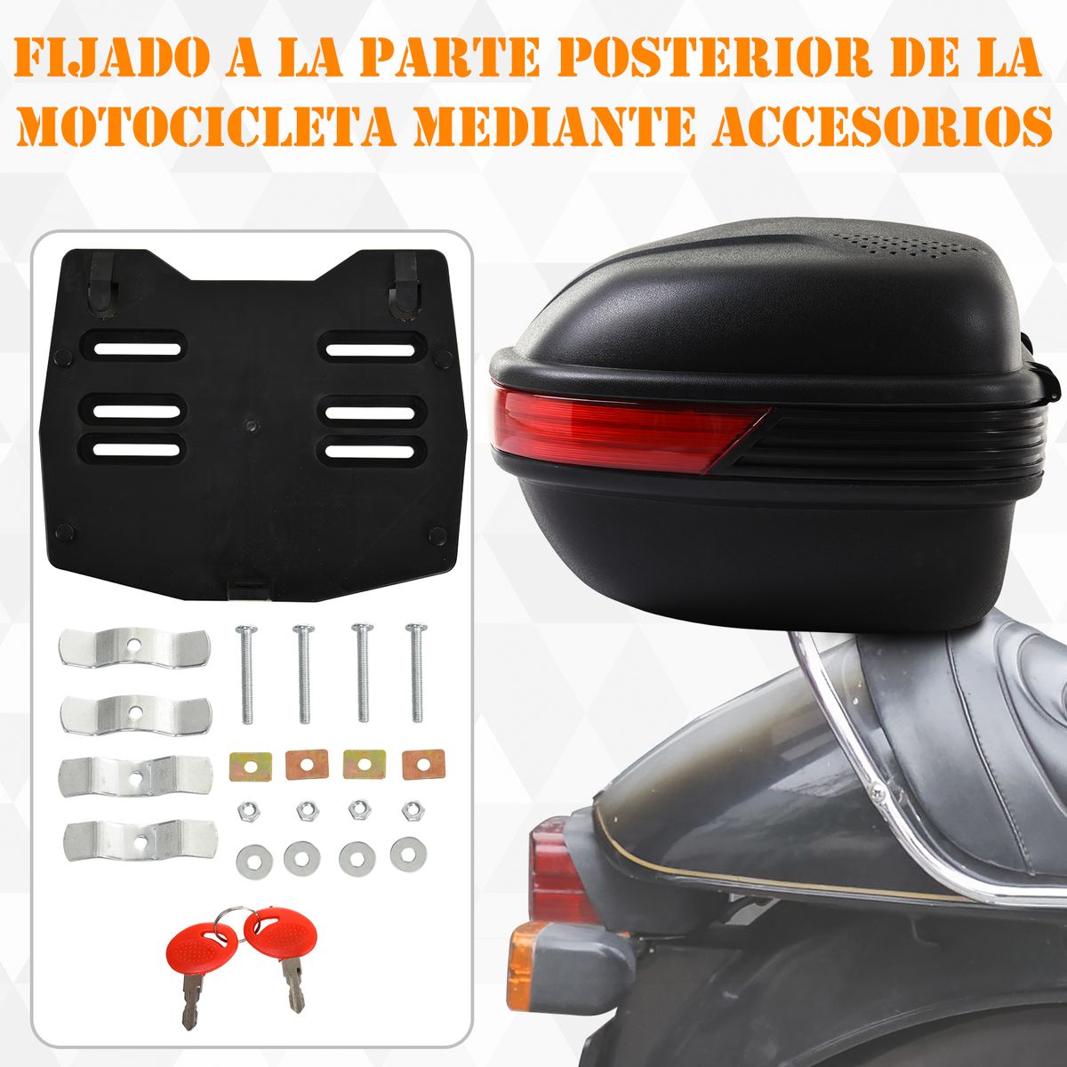 Baúl de moto Homcom 43L con 2 llaves negro 27,5x55,5x41 cm accesorios
