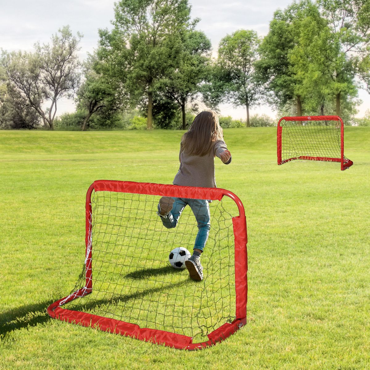 Pack de 2 miniporterías Axis Homcom plegables rojo 60x90x36 cm
