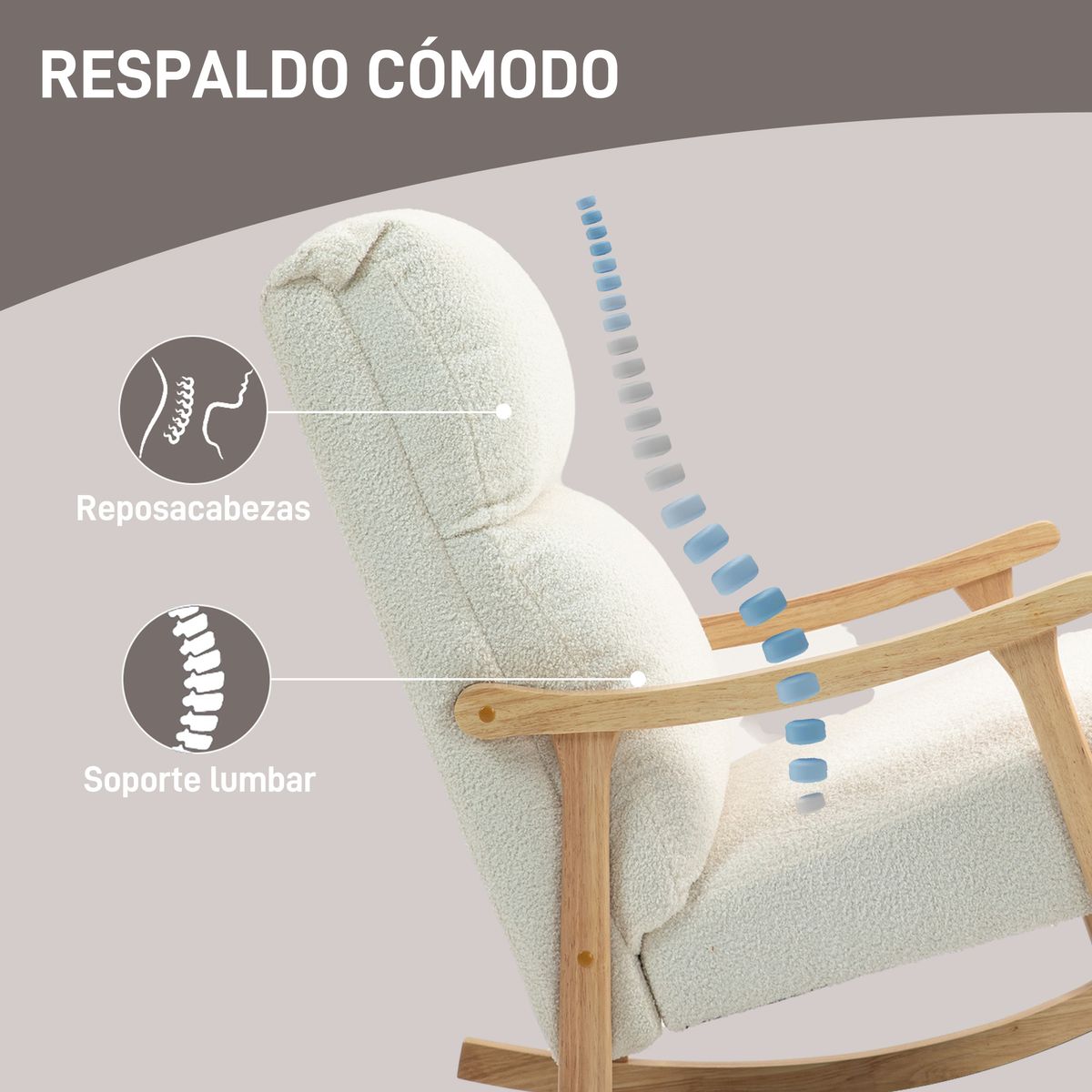 Mecedora Shava Homcom tapizado borrego con reposabrazos crema 98x65x90 cm detalle