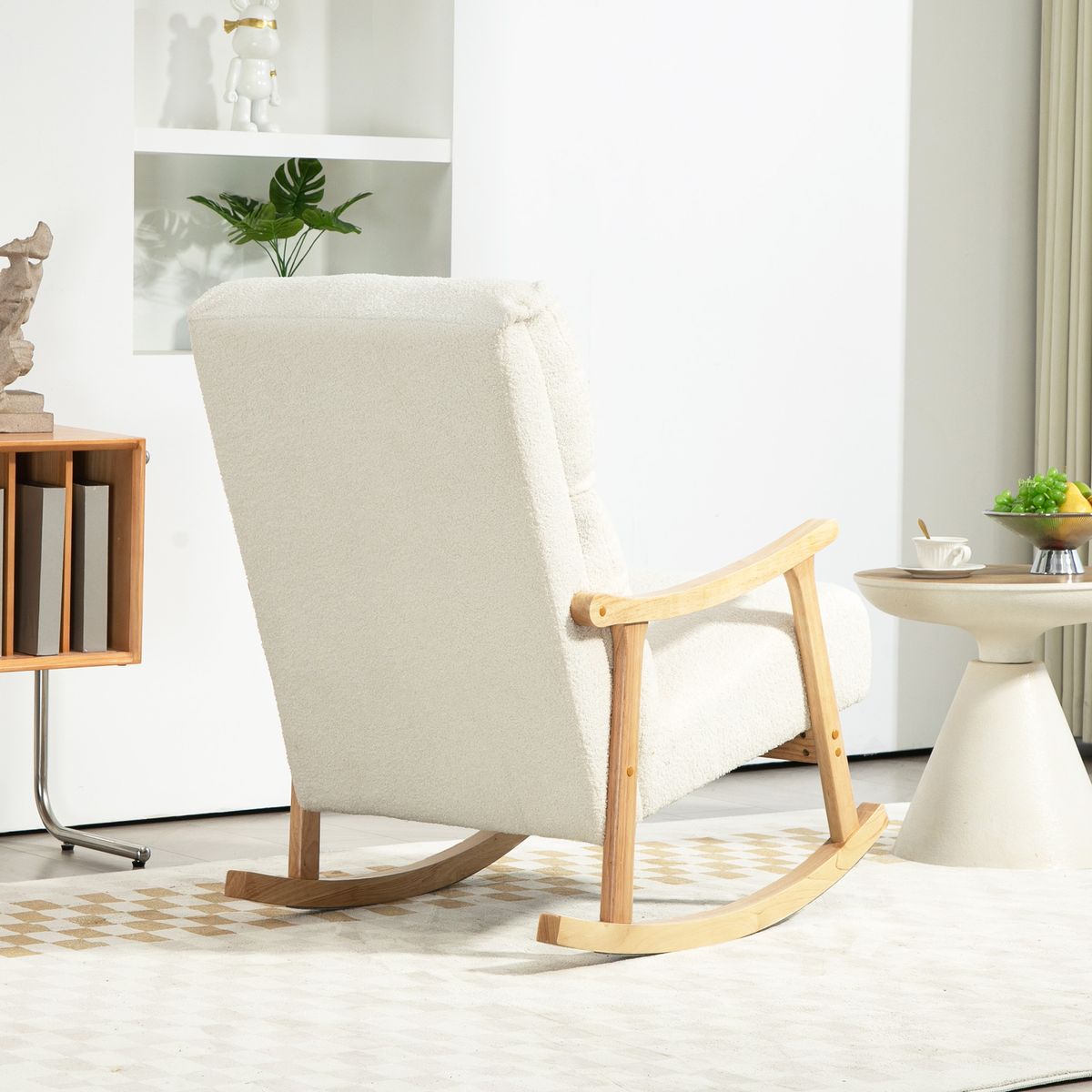 Mecedora Shava Homcom tapizado borrego con reposabrazos crema 98x65x90 cm psoterior