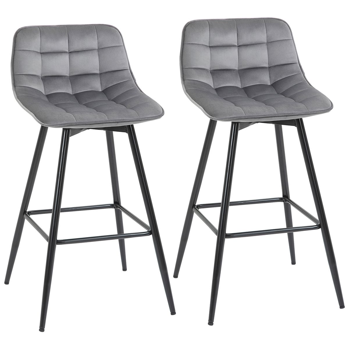 Pack de 2 taburetes Lunna Homcom con respaldo acolchado gris 84x45x47 cm fondo blanco