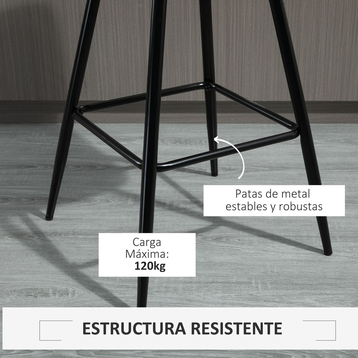 Pack de 2 taburetes Lunna Homcom con respaldo acolchado gris 84x45x47 cm