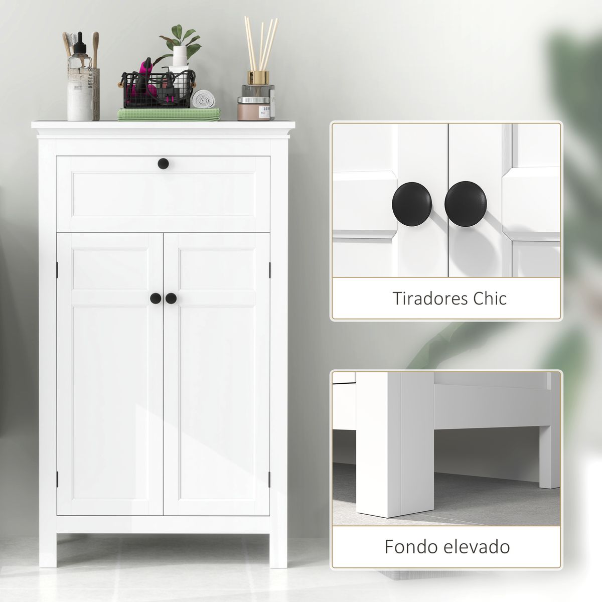 Mueble auxiliar Artemisa Homcom 2 puertas + cajón blanco 102,5x60x30 cm