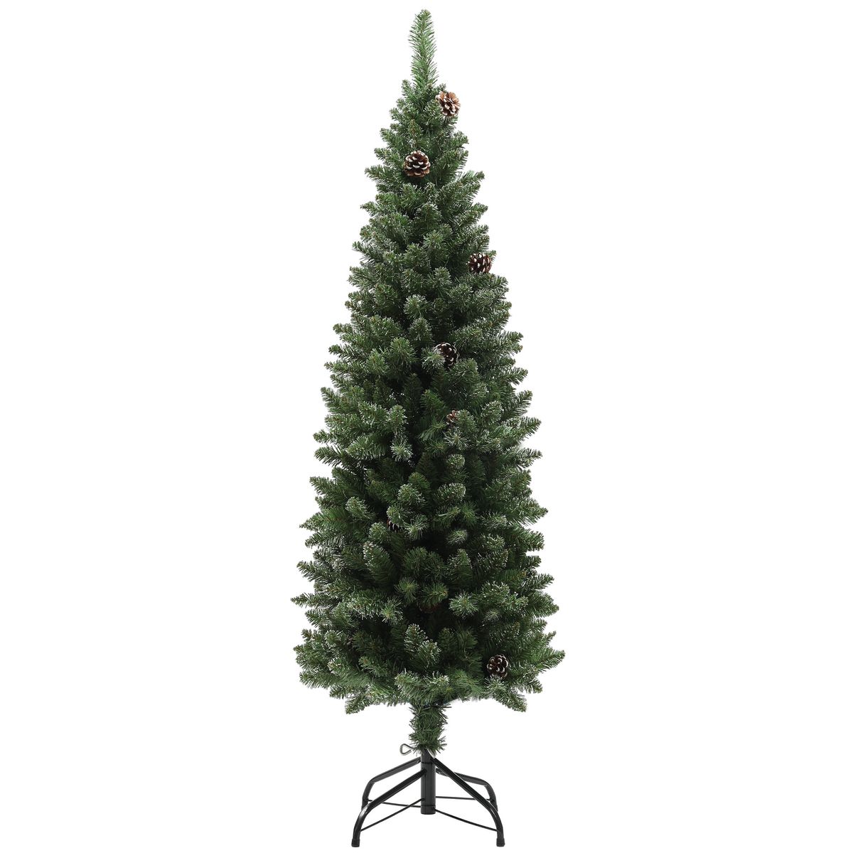 Árbol de Navidad Homcom 395 ramas con piñas verde Ø54x150 cm fondo blanco