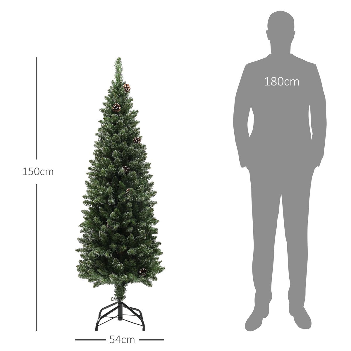 Árbol de Navidad Homcom 395 ramas con piñas verde Ø54x150 cm medidas