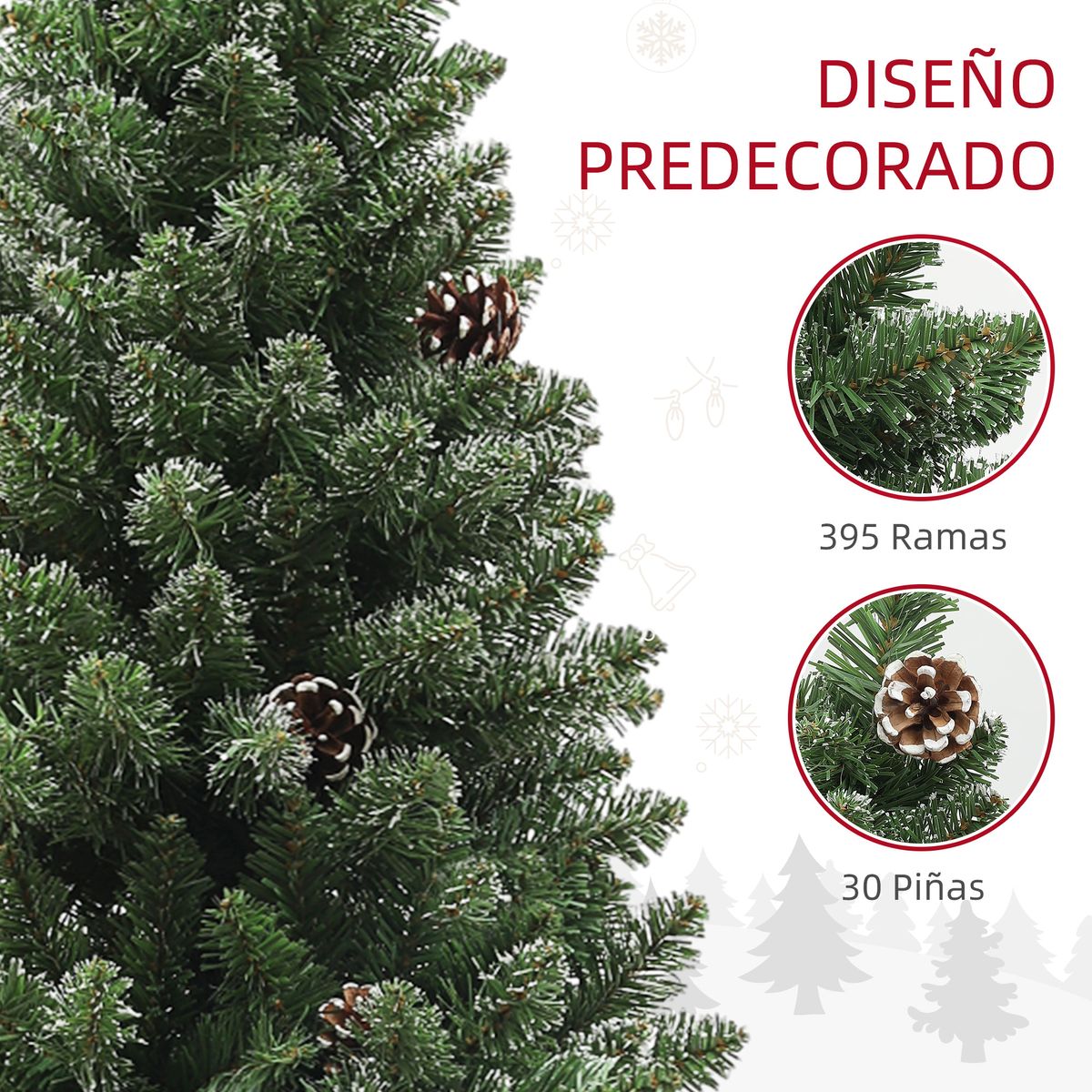Árbol de Navidad Homcom 395 ramas con piñas verde Ø54x150 cm