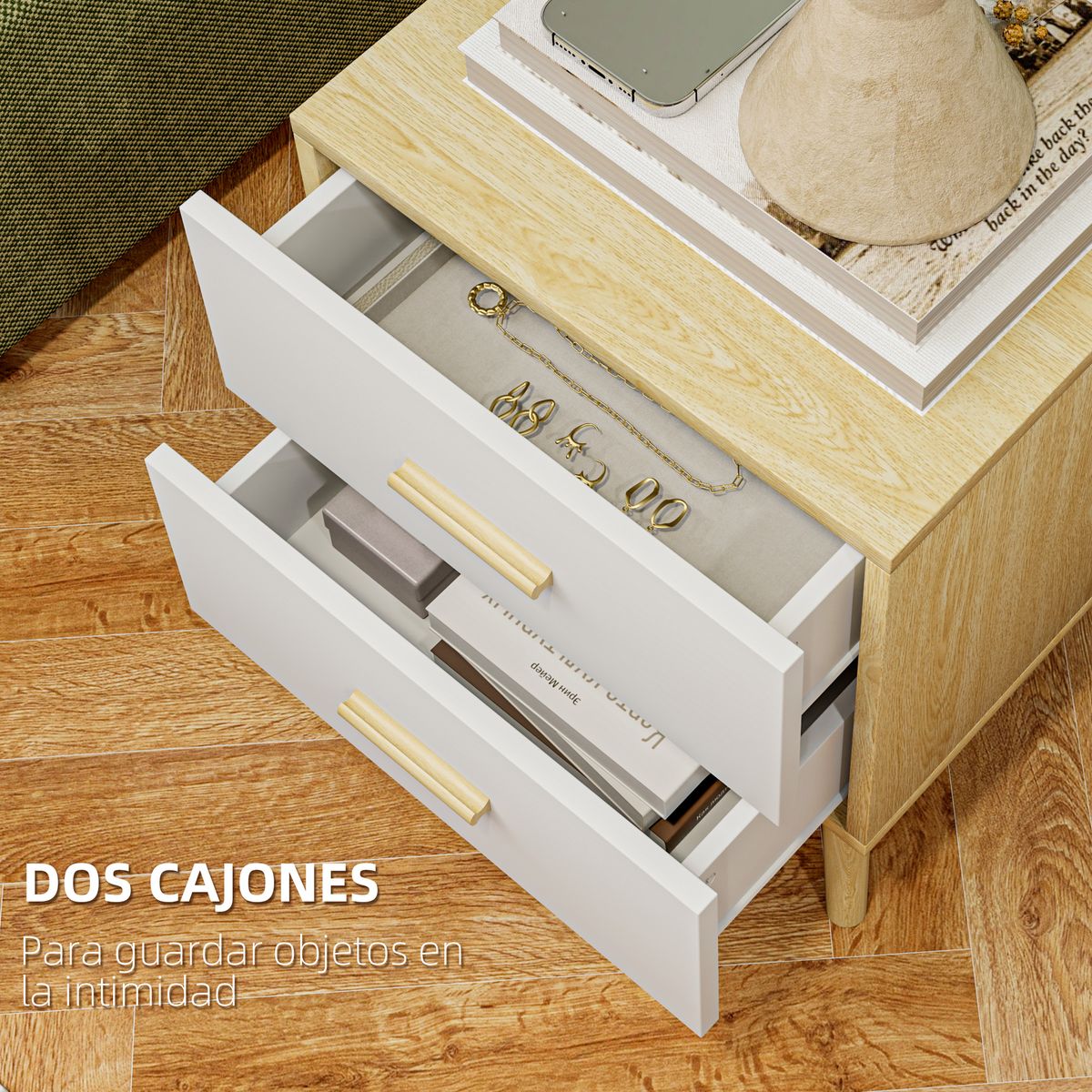 Pack de 2 mesitas de noche Asger 2 cajones roble 50x40 cm