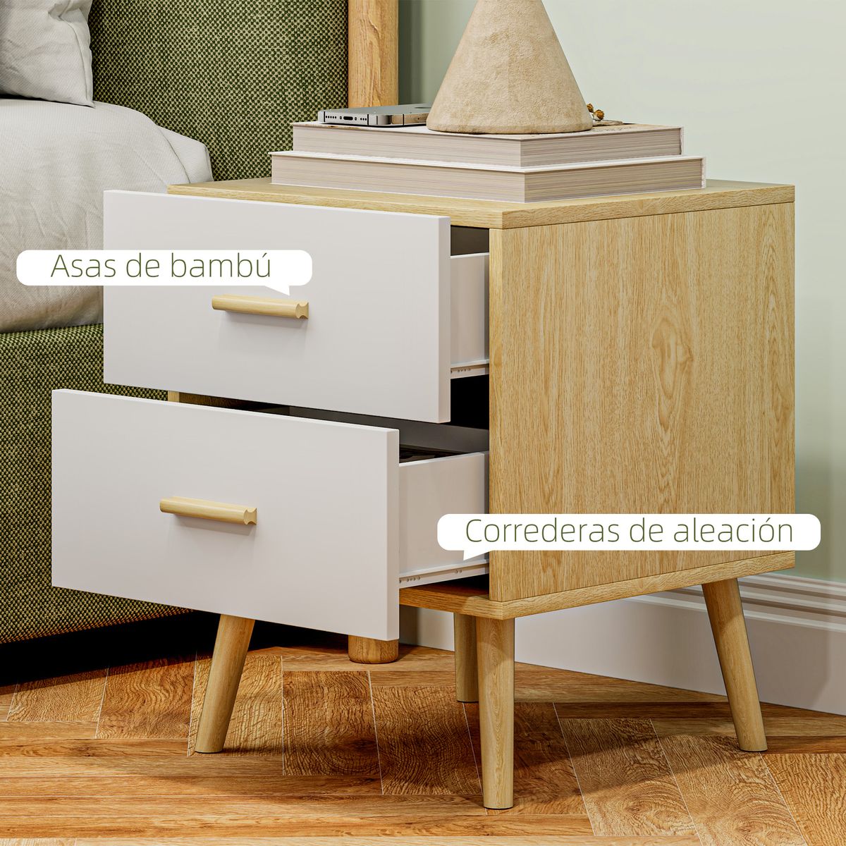 Pack de 2 mesitas de noche Asger 2 cajones roble 50x40 cm