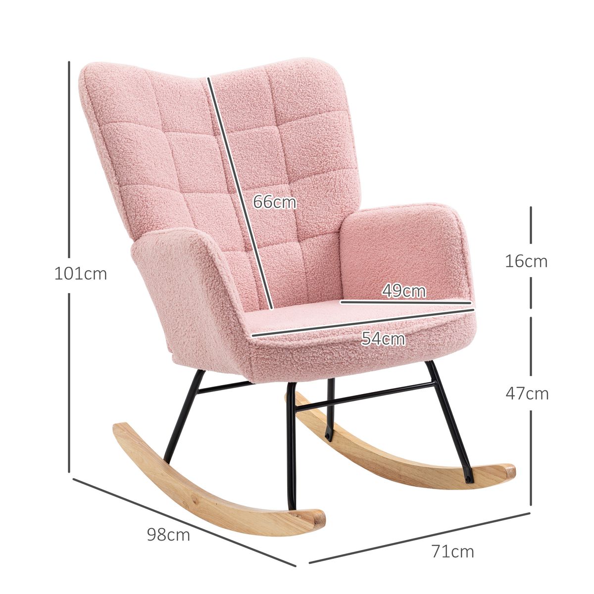 Mecedora Rouse Homcom respaldo alto con reposabrazos rosa 101x71x98 cm medidas