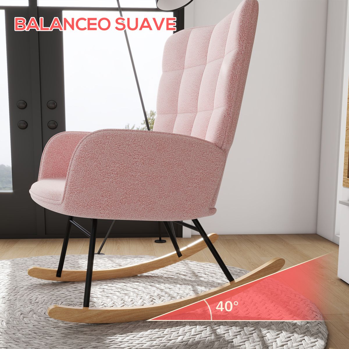 Mecedora Rouse Homcom respaldo alto con reposabrazos rosa 101x71x98 cm