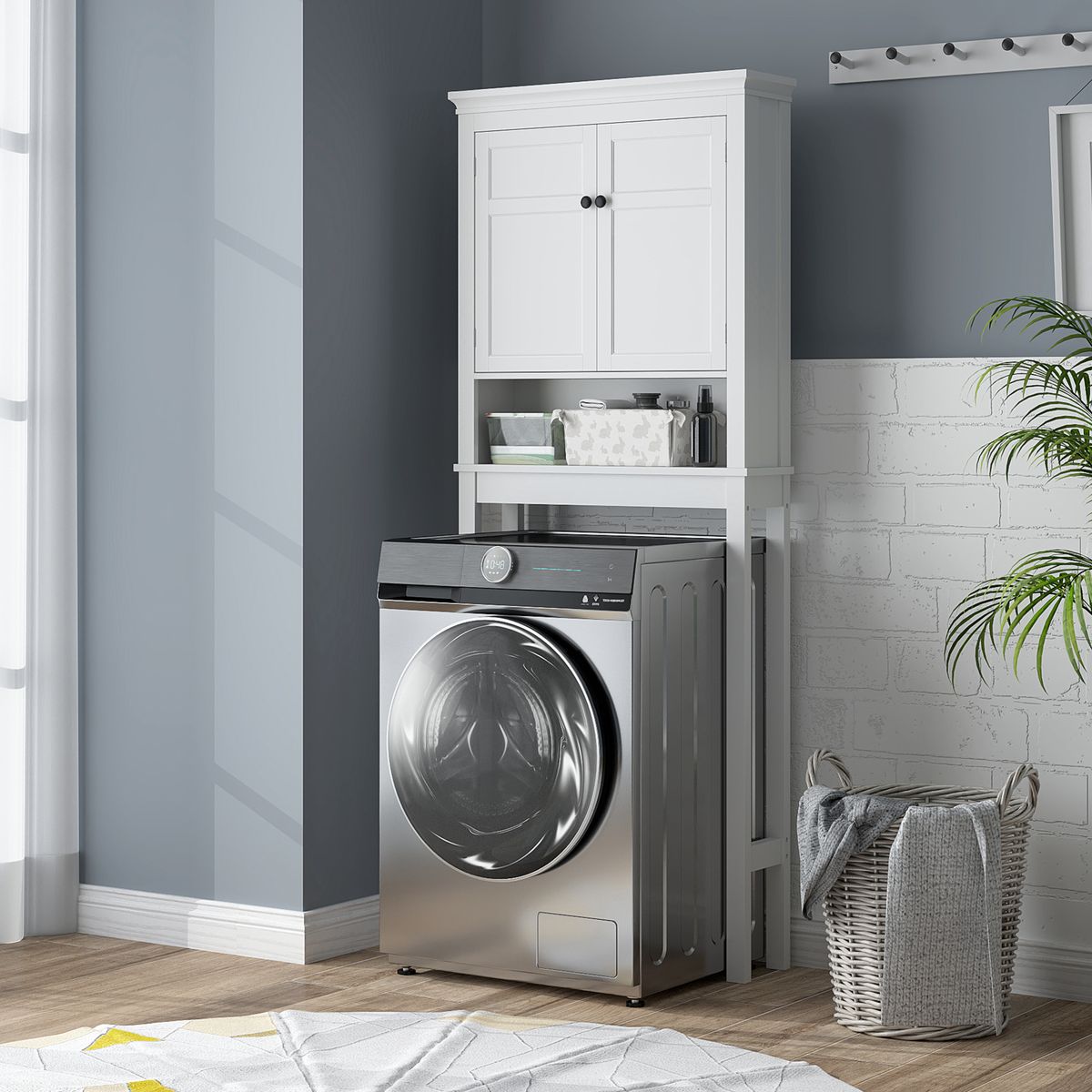 Mueble auxiliar Perséfone Homcom 2 puertas + compartimento blanco 175x70x20 cm animada
