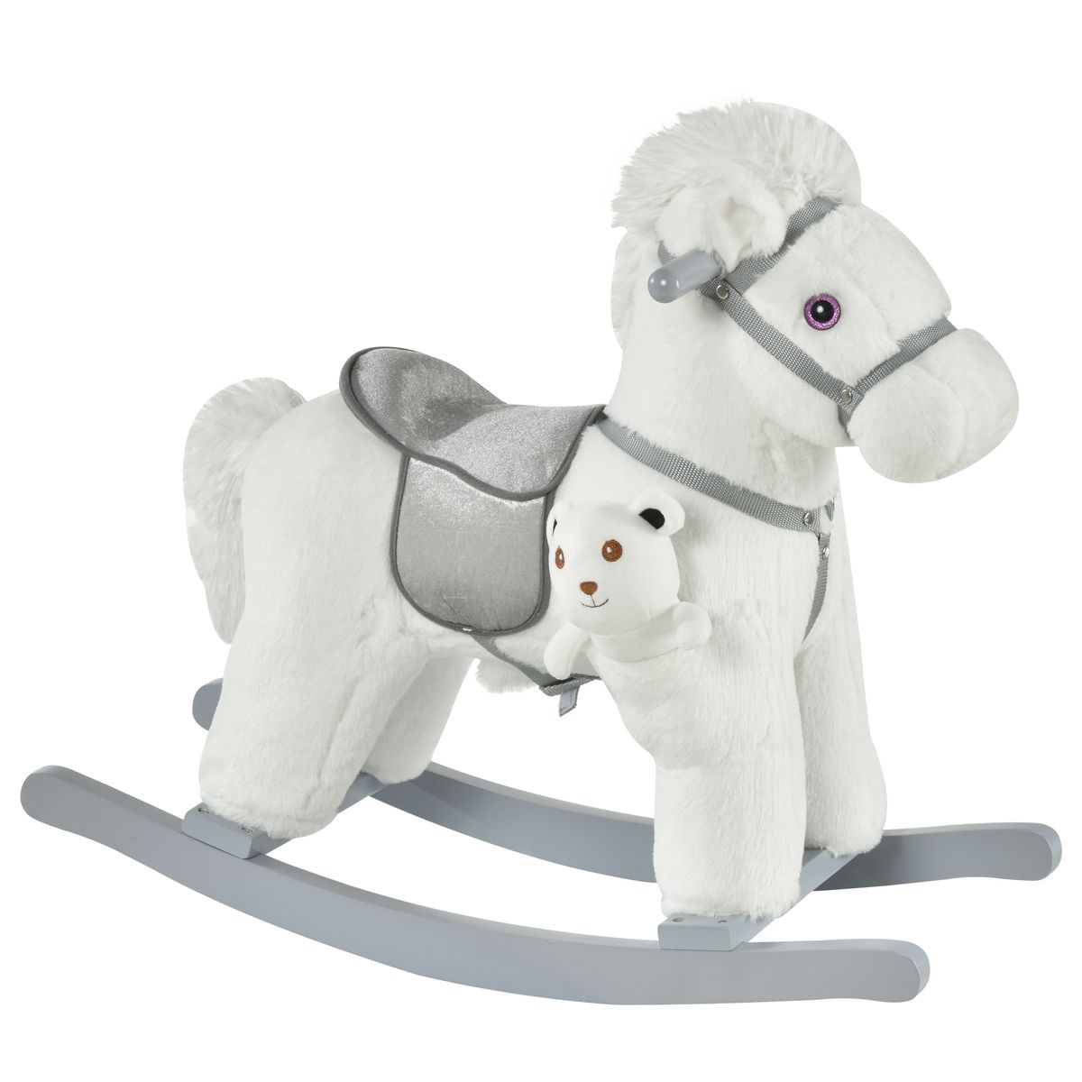 Caballito balancín Hurse Homcom con sonidos 18-36 meses blanco 55x65x26 cm fondo blanco