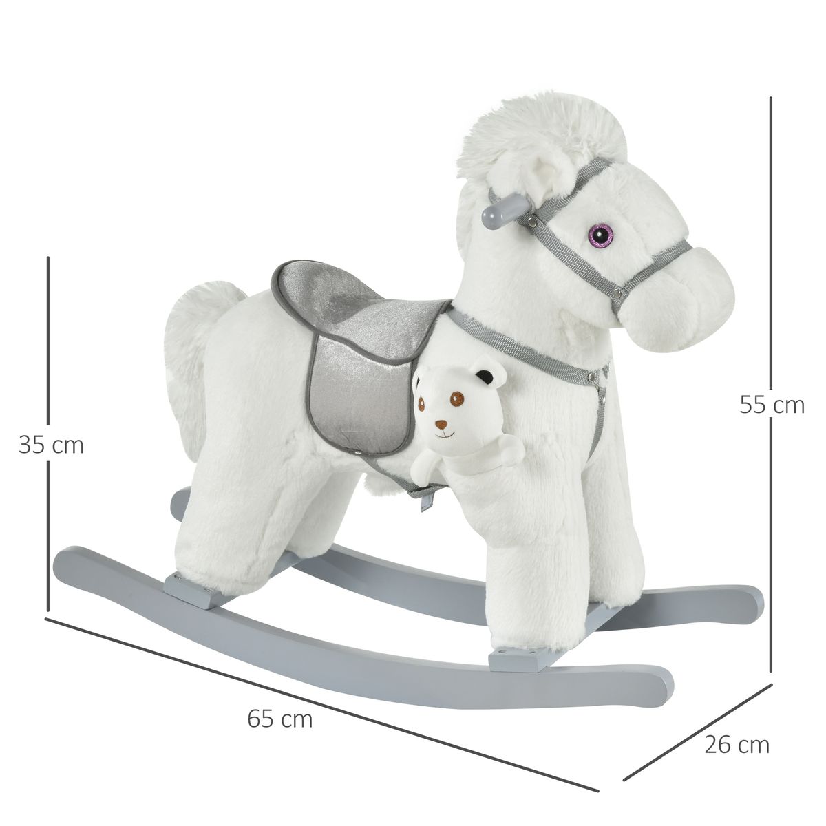 Caballito balancín Hurse Homcom con sonidos 18-36 meses blanco 55x65x26 cm medidas