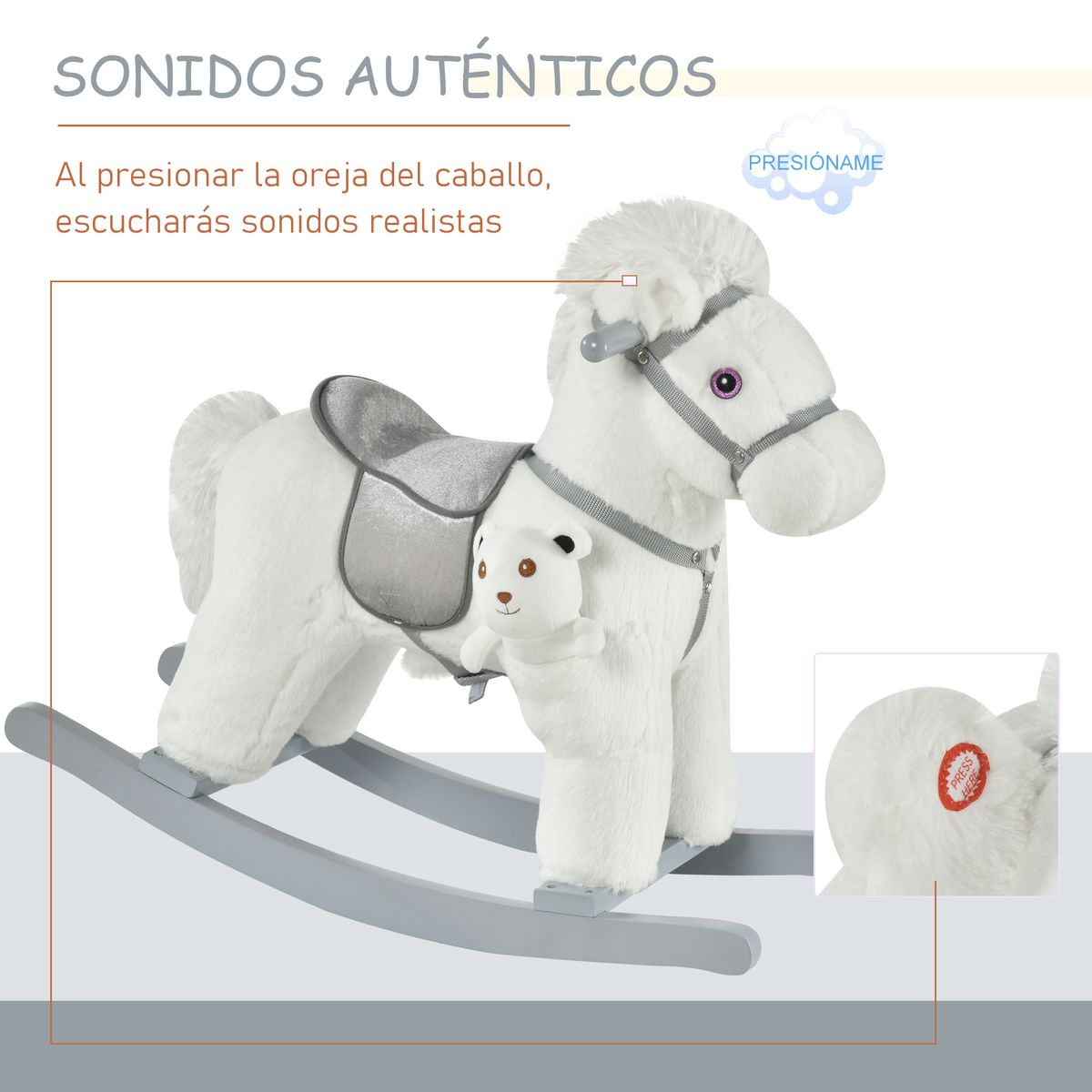 Caballito balancín Hurse Homcom con sonidos 18-36 meses blanco 55x65x26 cm