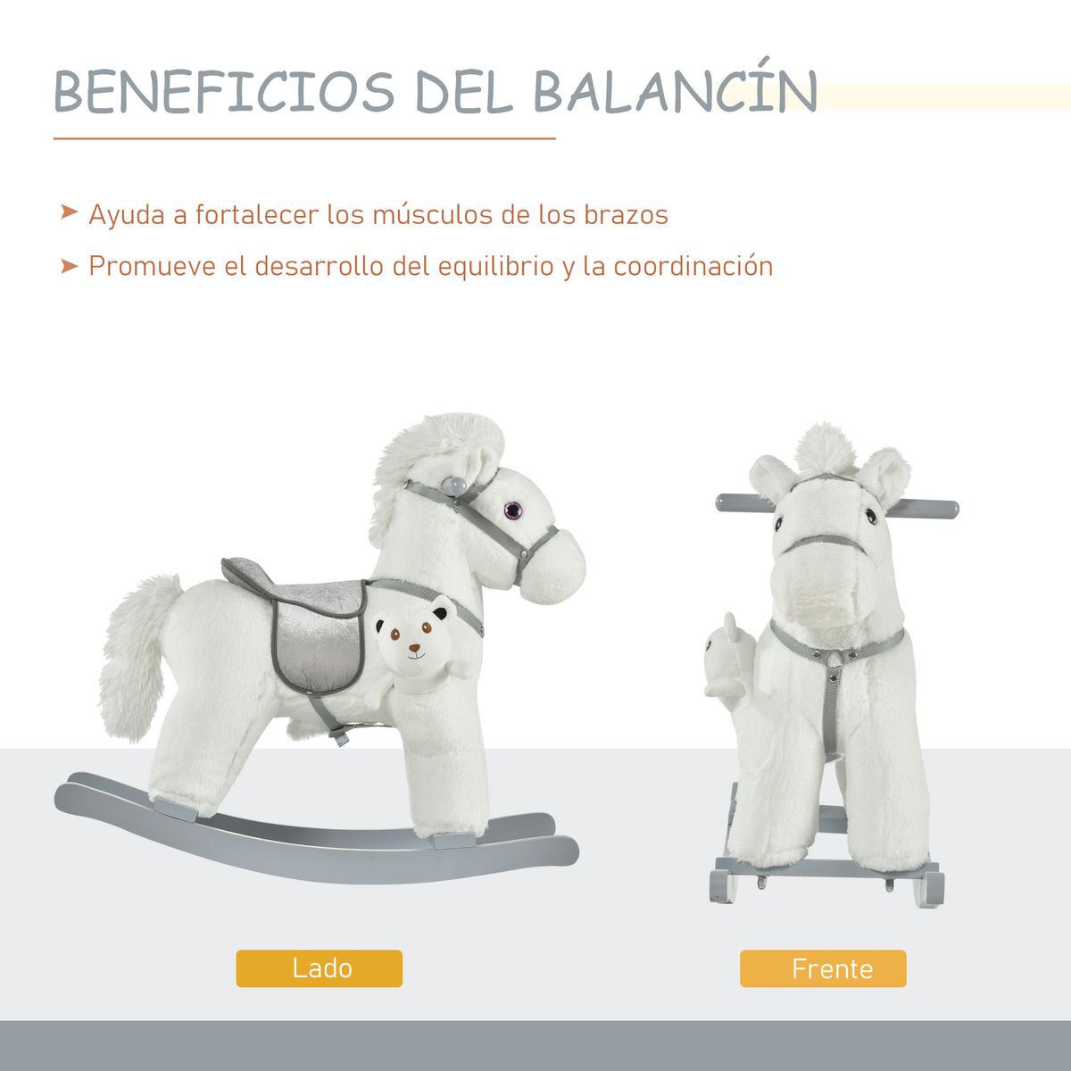 Caballito balancín Hurse Homcom con sonidos 18-36 meses blanco 55x65x26 cm
