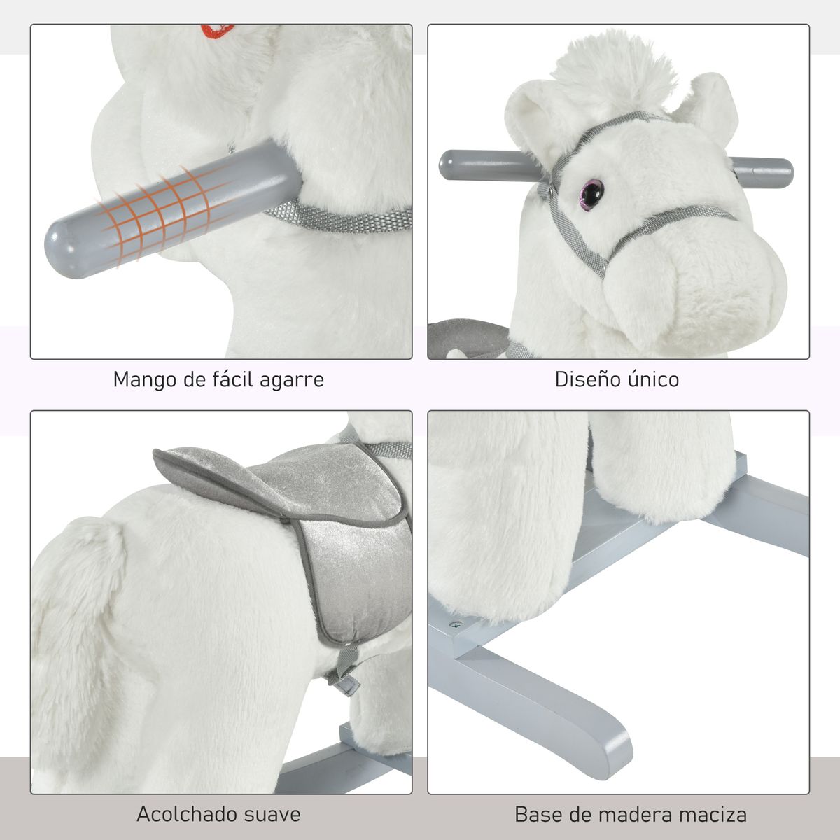 Caballito balancín Hurse Homcom con sonidos 18-36 meses blanco 55x65x26 cm