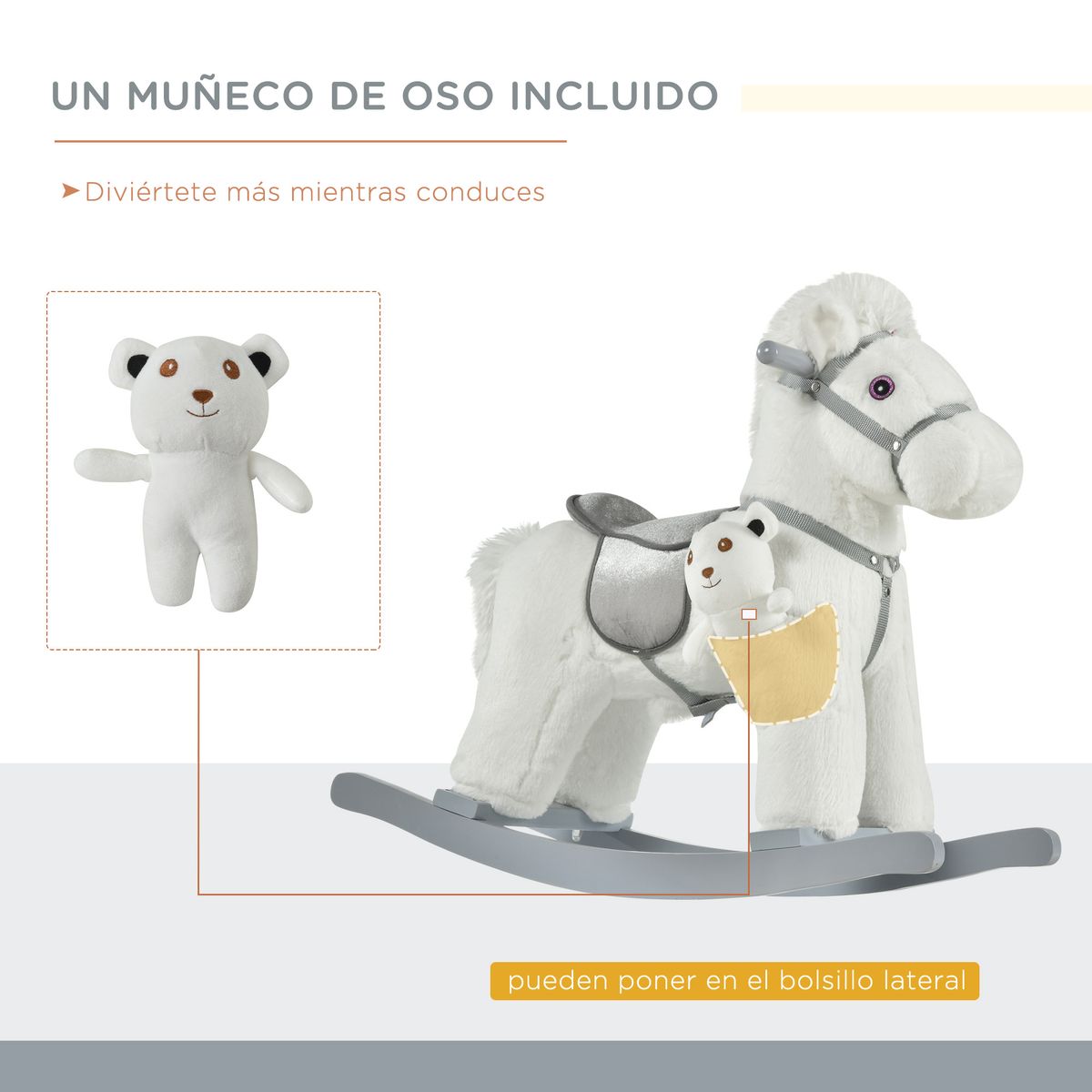 Caballito balancín Hurse Homcom con sonidos 18-36 meses blanco 55x65x26 cm