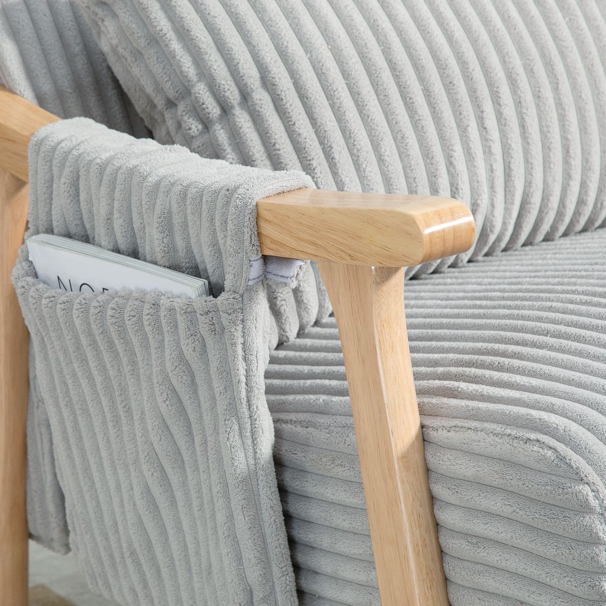 Mecedora Panna Homcom con reposabrazos gris 98x65x90 cm detalle reposabrazos