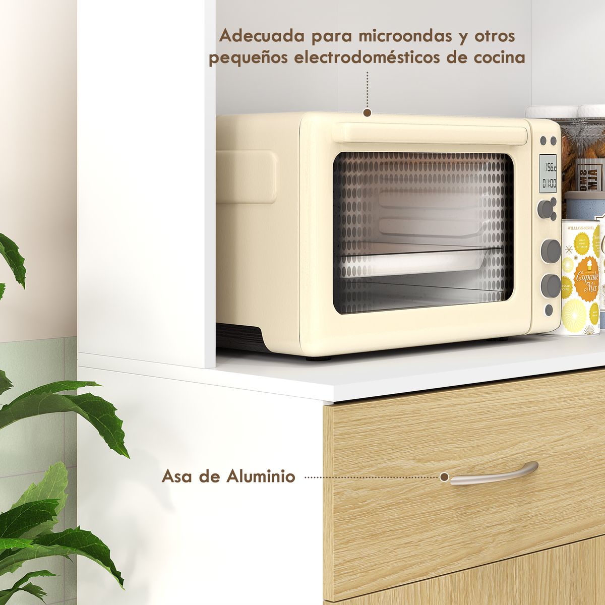 Aparador Cuéntame Homcom 2 armarios + 1 cajón natural/blanco 180x80x40 cm