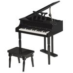 Piano de cola infantil Bach Homcom 30 teclas con taburete negro 49x52x50 cm fondo blanco