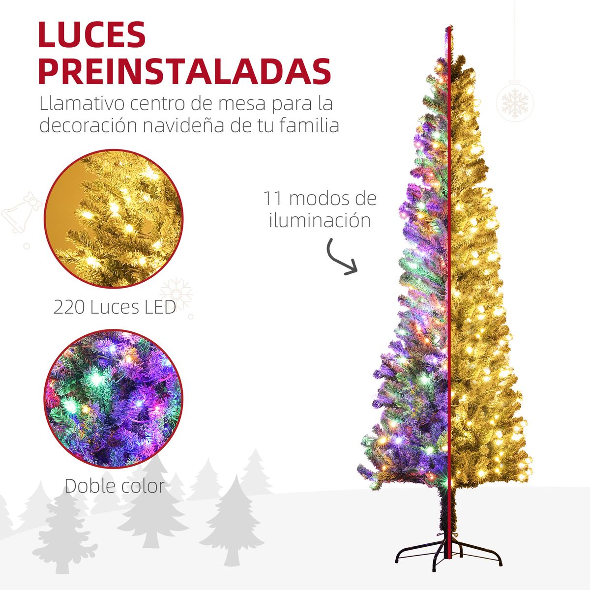 Árbol de Navidad Homcom 519 ramas con 220 LEDs 11 modos verde Ø68x225 cm