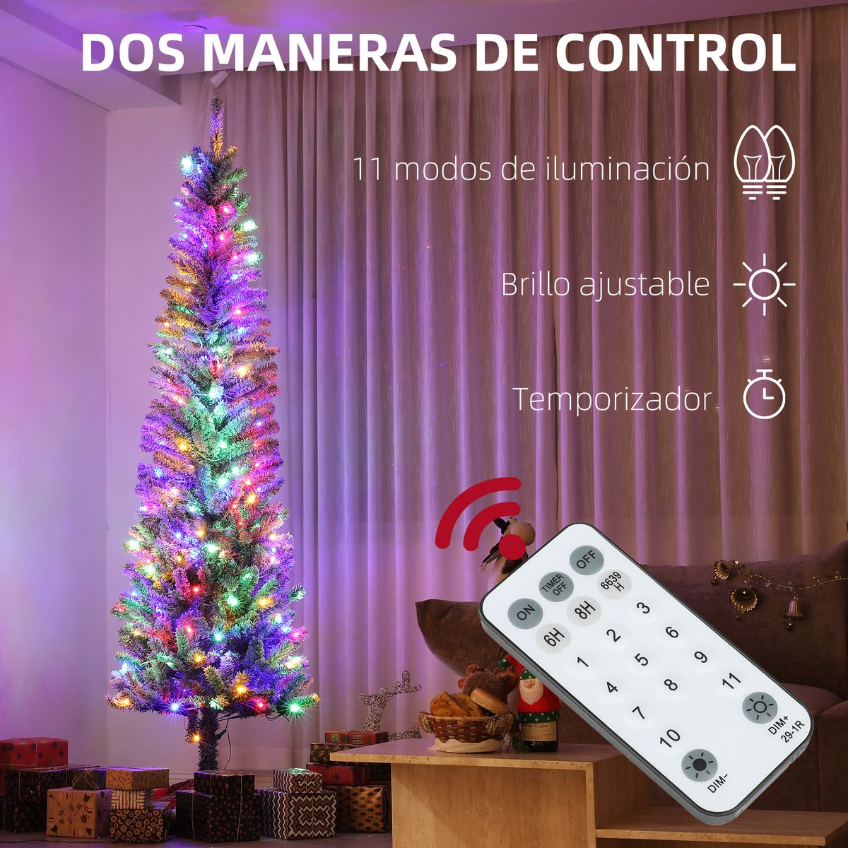 Árbol de Navidad Homcom 519 ramas con 220 LEDs 11 modos verde Ø68x225 cm