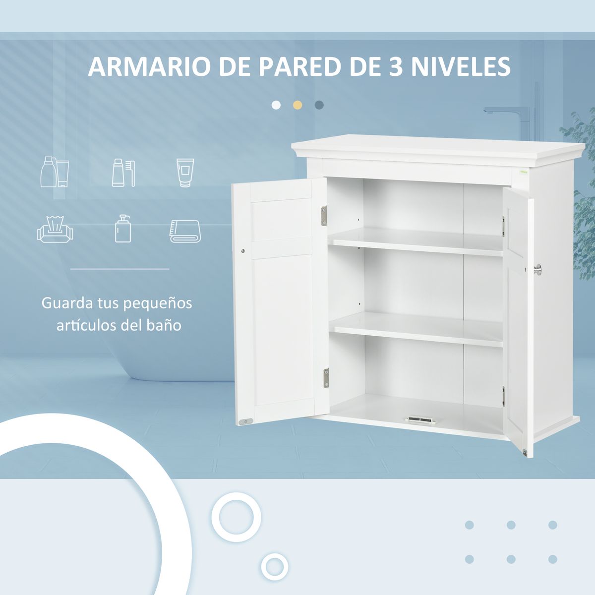 Mueble de baño Trafalgar Kleankin 2 puertas + estantes ajustables blanco 60x58x24 cm