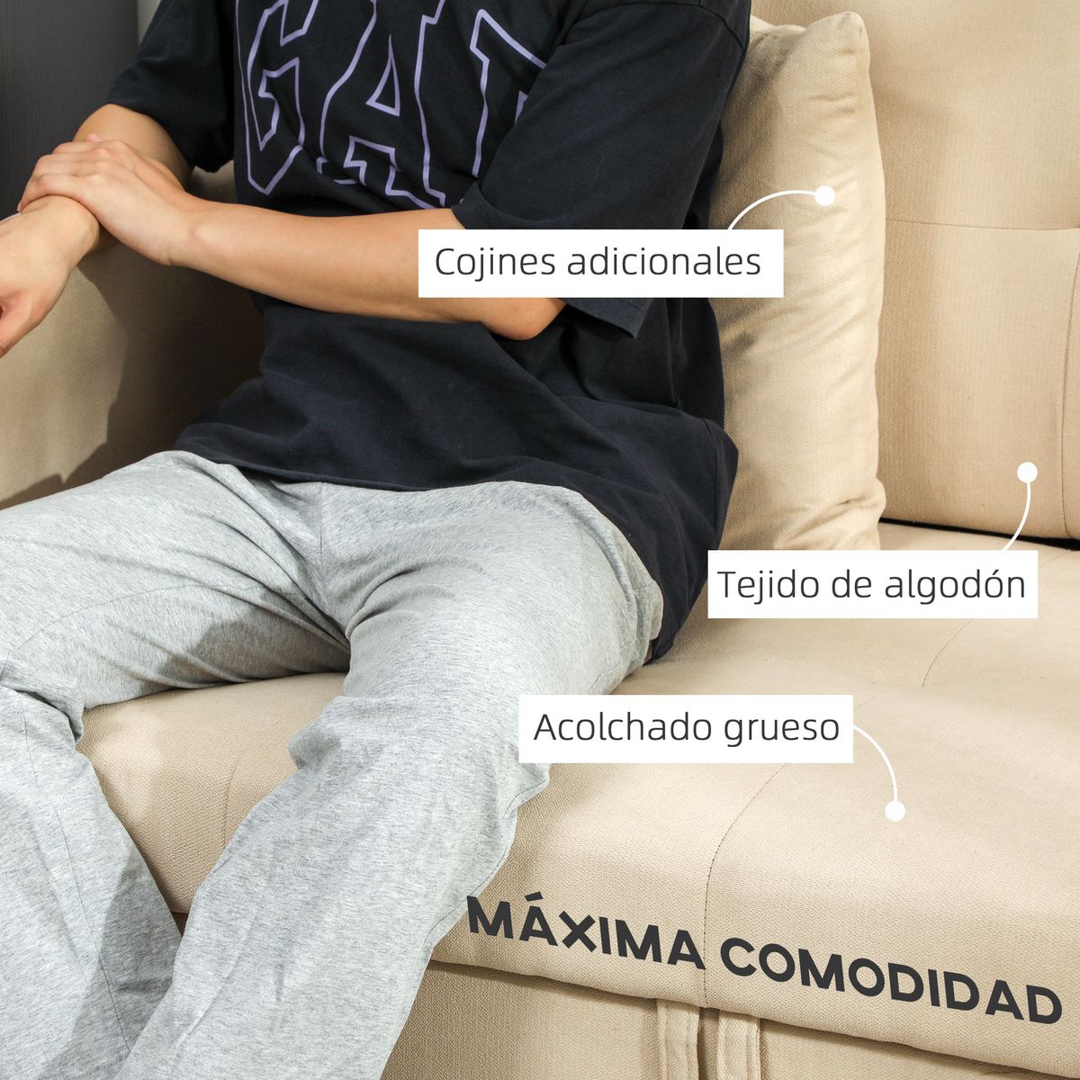 Sofá cama Bolt Homcom 2 posiciones + cojines beige 152x101x81 cm